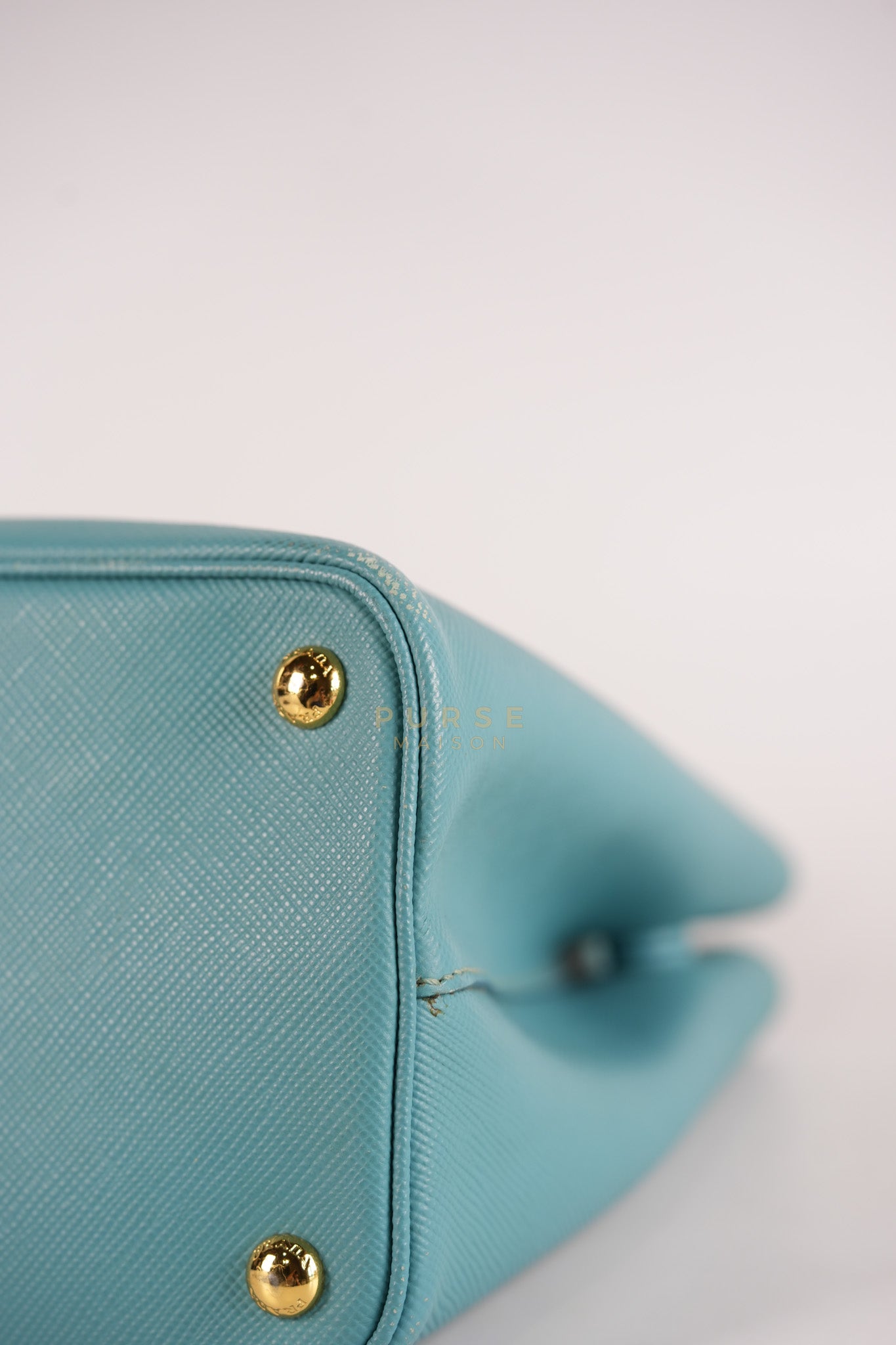 Double Handle Tote Bag Small in Teal Saffiano Cuir Leather | Purse Maison Luxury Bags Shop