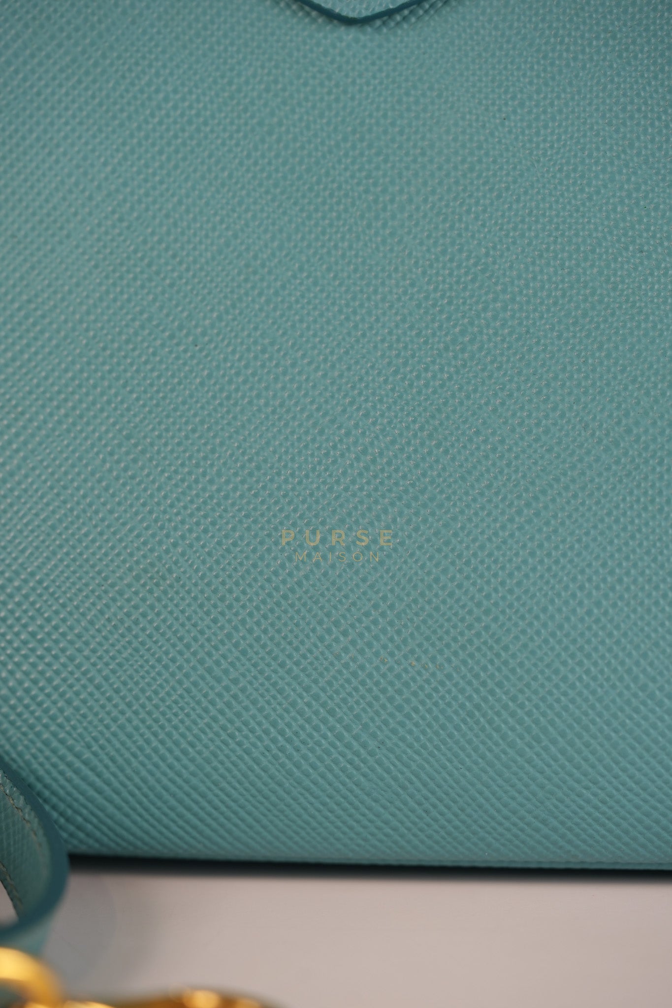 Double Handle Tote Bag Small in Teal Saffiano Cuir Leather | Purse Maison Luxury Bags Shop