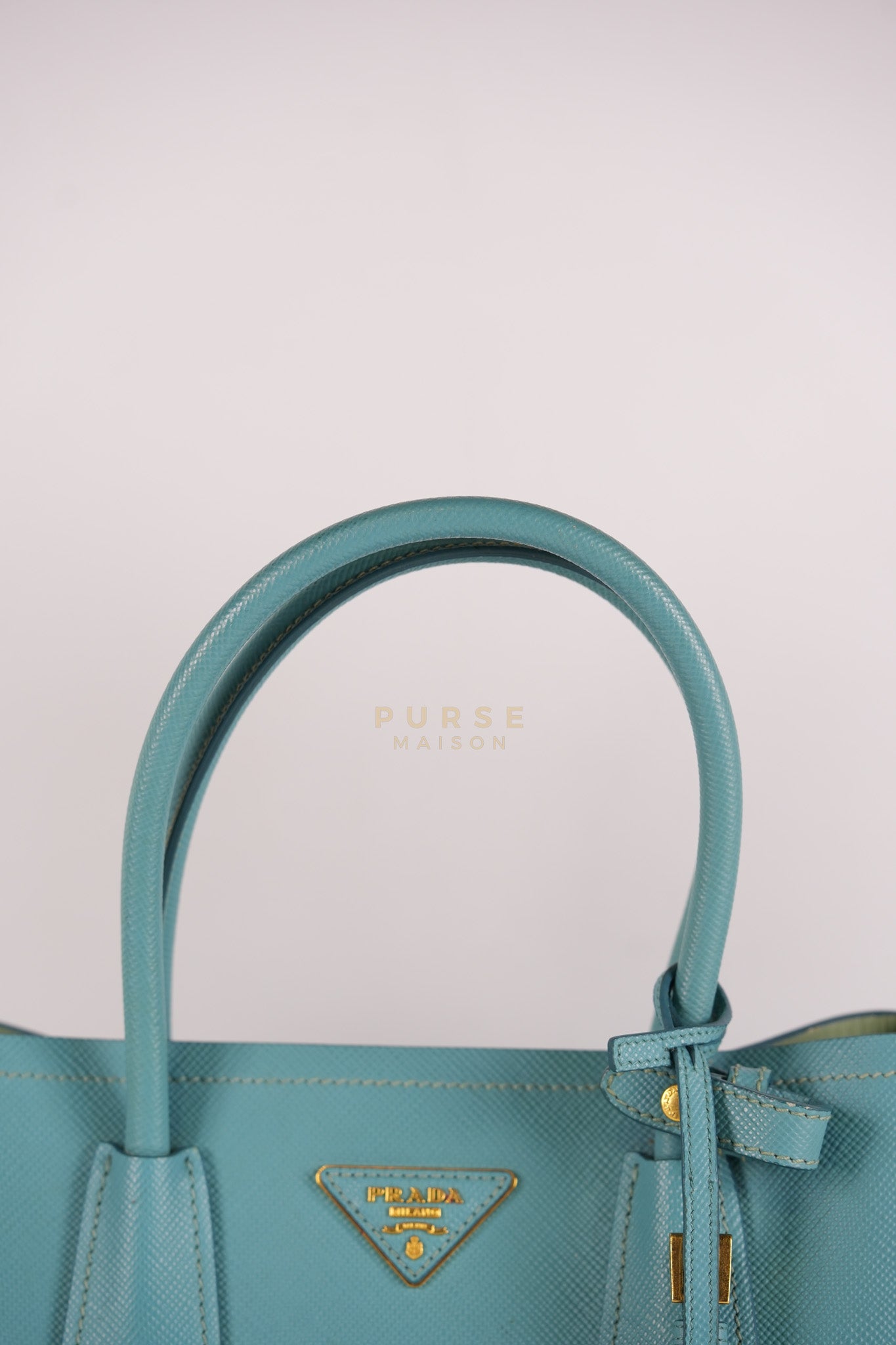 Double Handle Tote Bag Small in Teal Saffiano Cuir Leather | Purse Maison Luxury Bags Shop