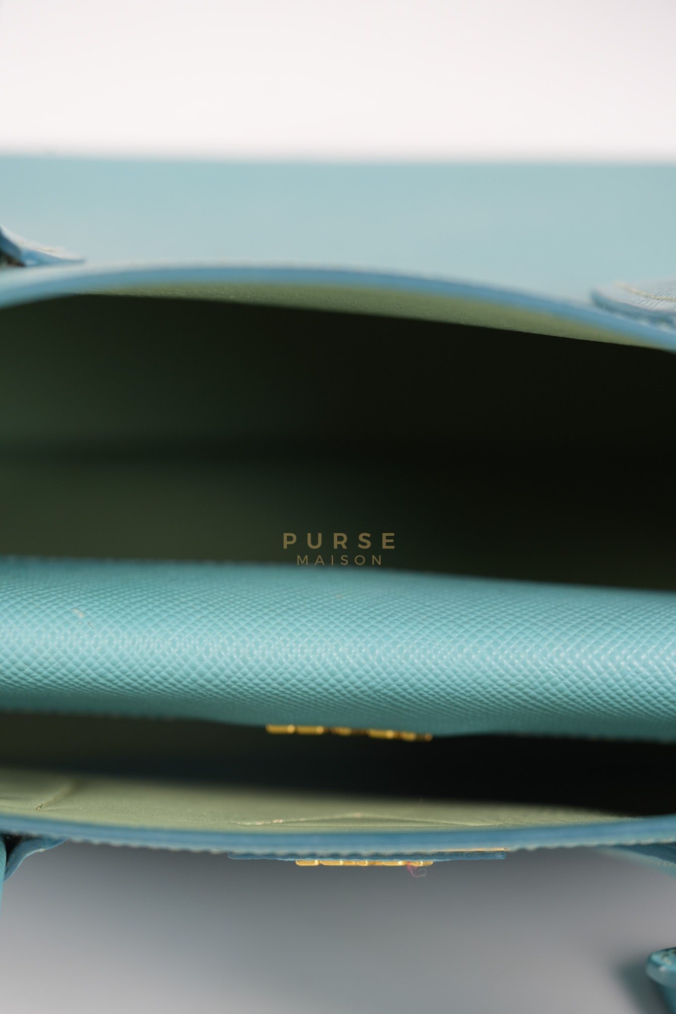 Double Handle Tote Bag Small in Teal Saffiano Cuir Leather | Purse Maison Luxury Bags Shop