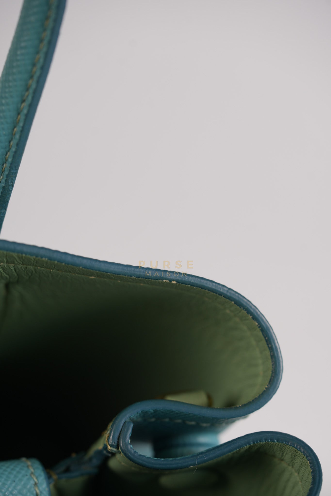 Double Handle Tote Bag Small in Teal Saffiano Cuir Leather | Purse Maison Luxury Bags Shop