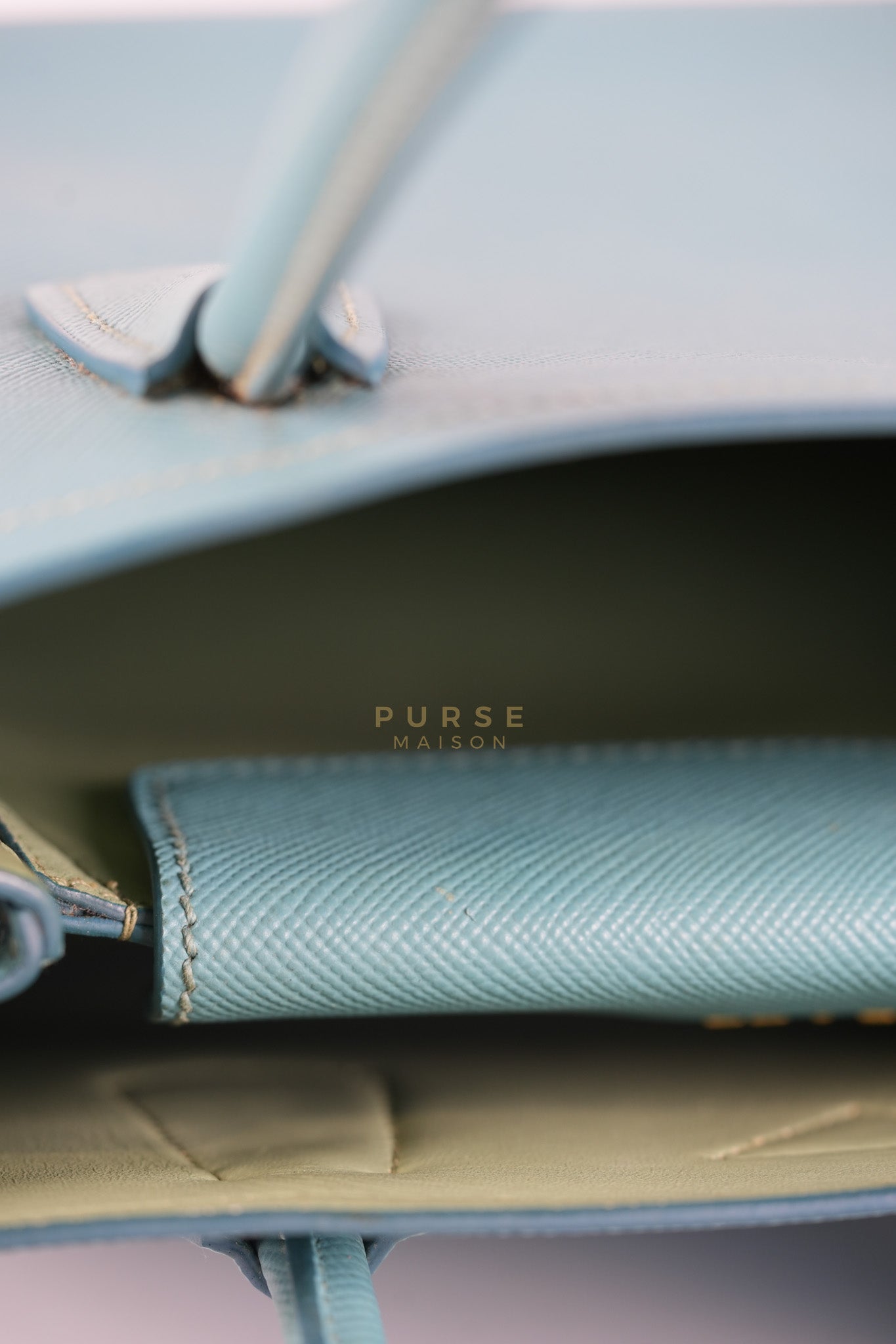 Double Handle Tote Bag Small in Teal Saffiano Cuir Leather | Purse Maison Luxury Bags Shop