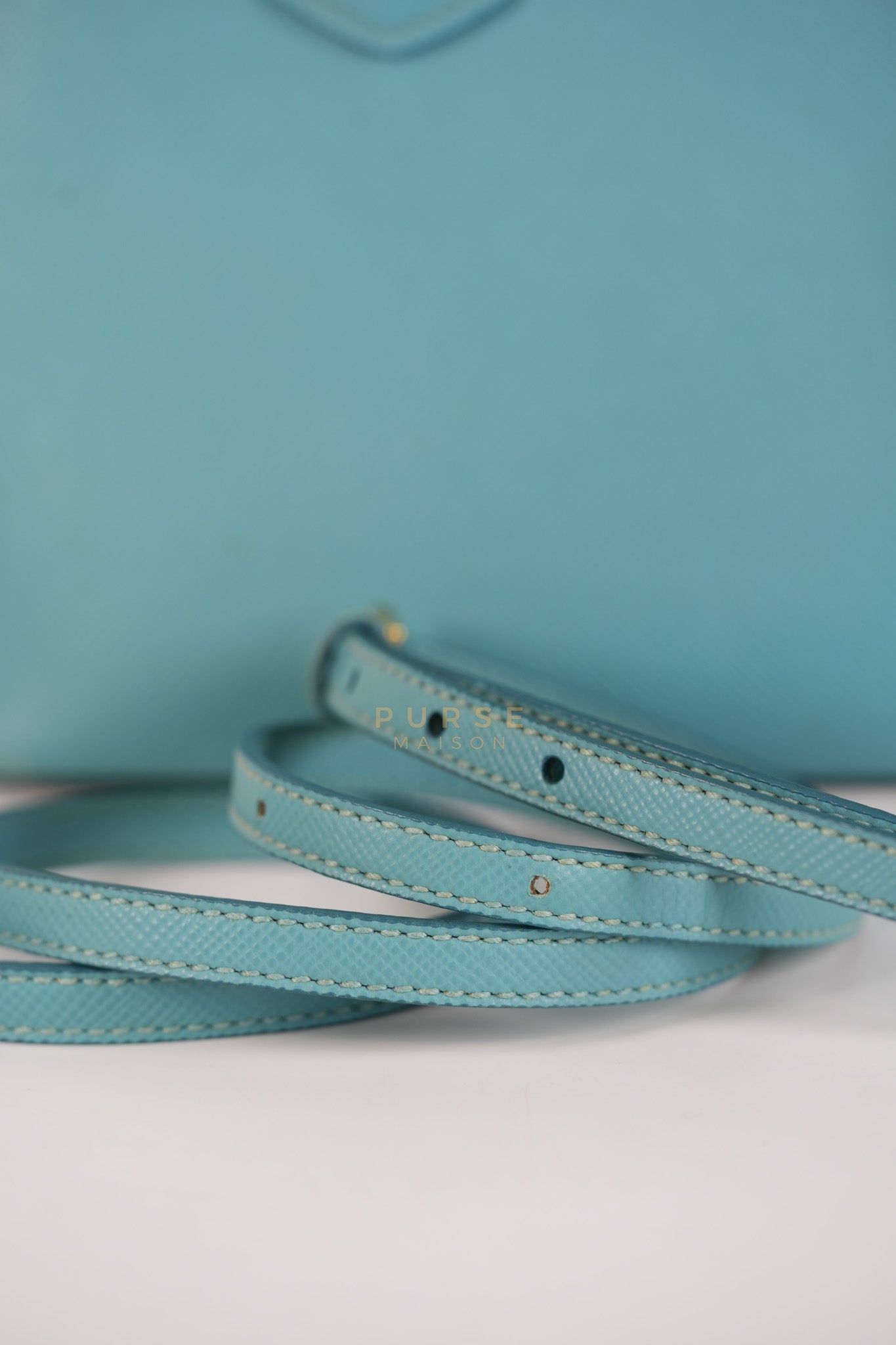 Double Handle Tote Bag Small in Teal Saffiano Cuir Leather | Purse Maison Luxury Bags Shop