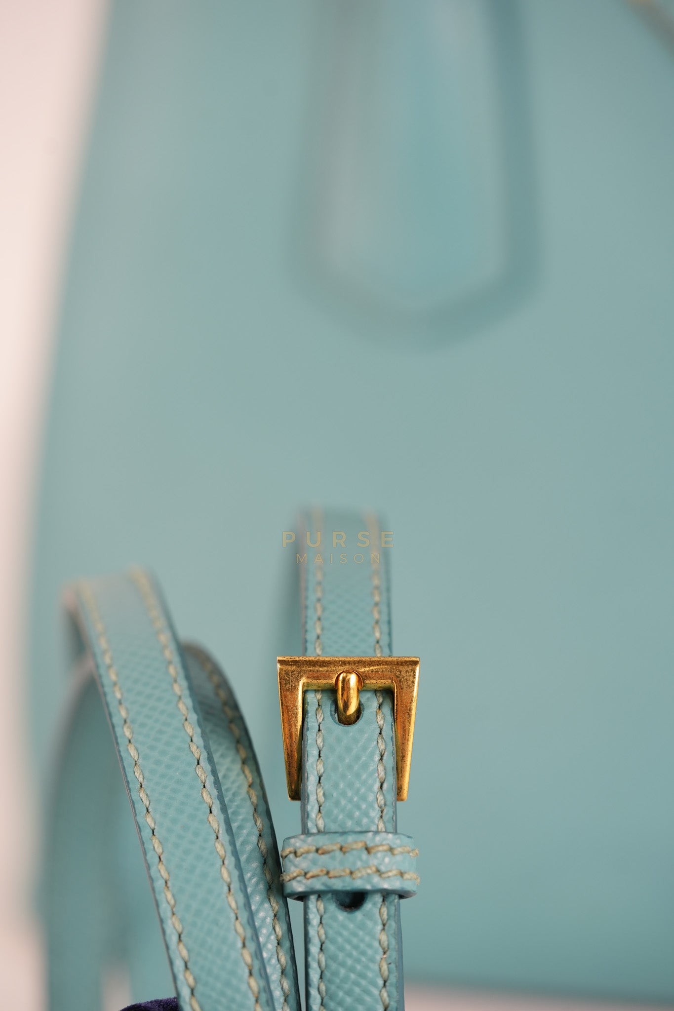 Double Handle Tote Bag Small in Teal Saffiano Cuir Leather | Purse Maison Luxury Bags Shop