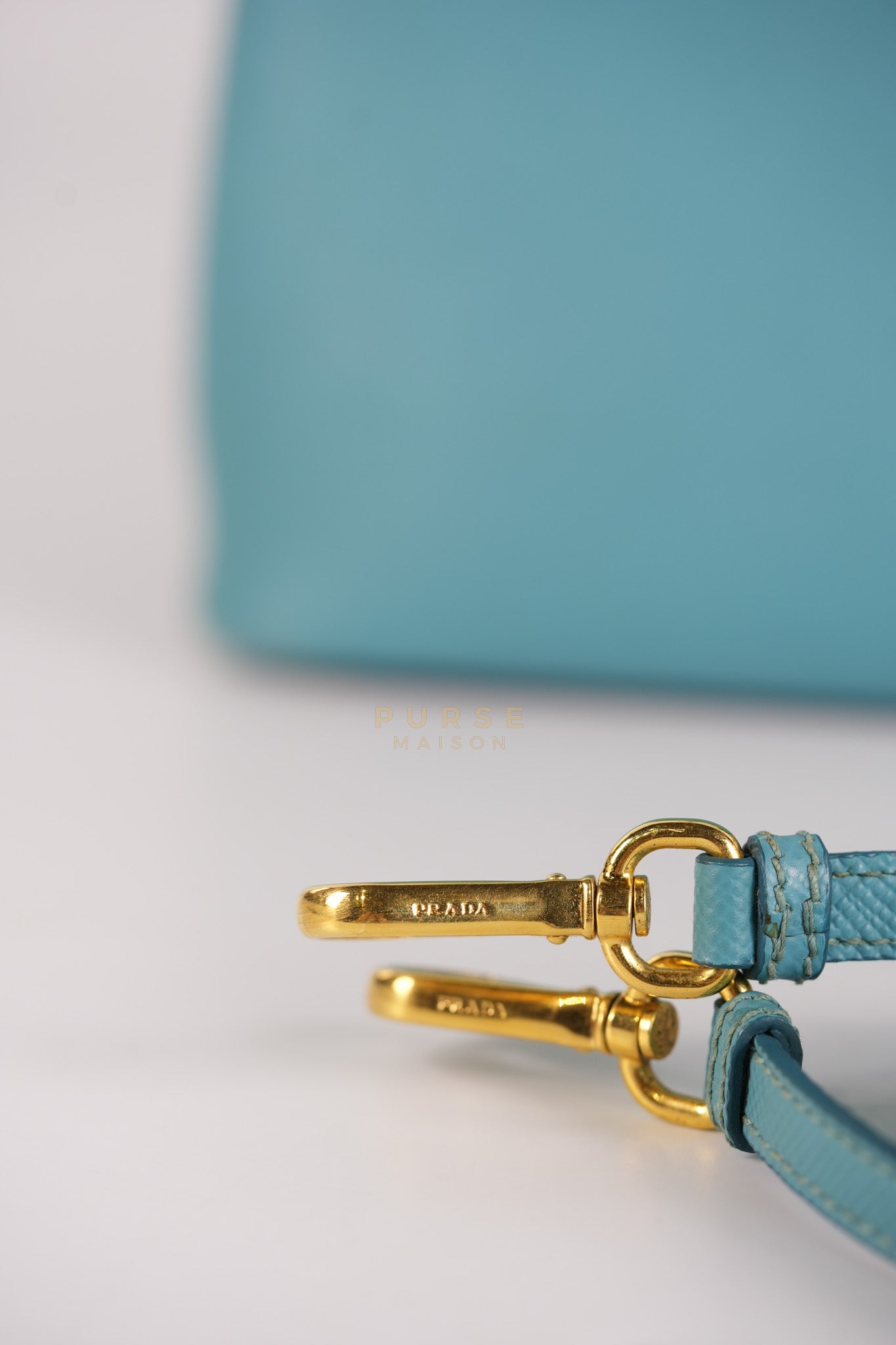 Double Handle Tote Bag Small in Teal Saffiano Cuir Leather | Purse Maison Luxury Bags Shop