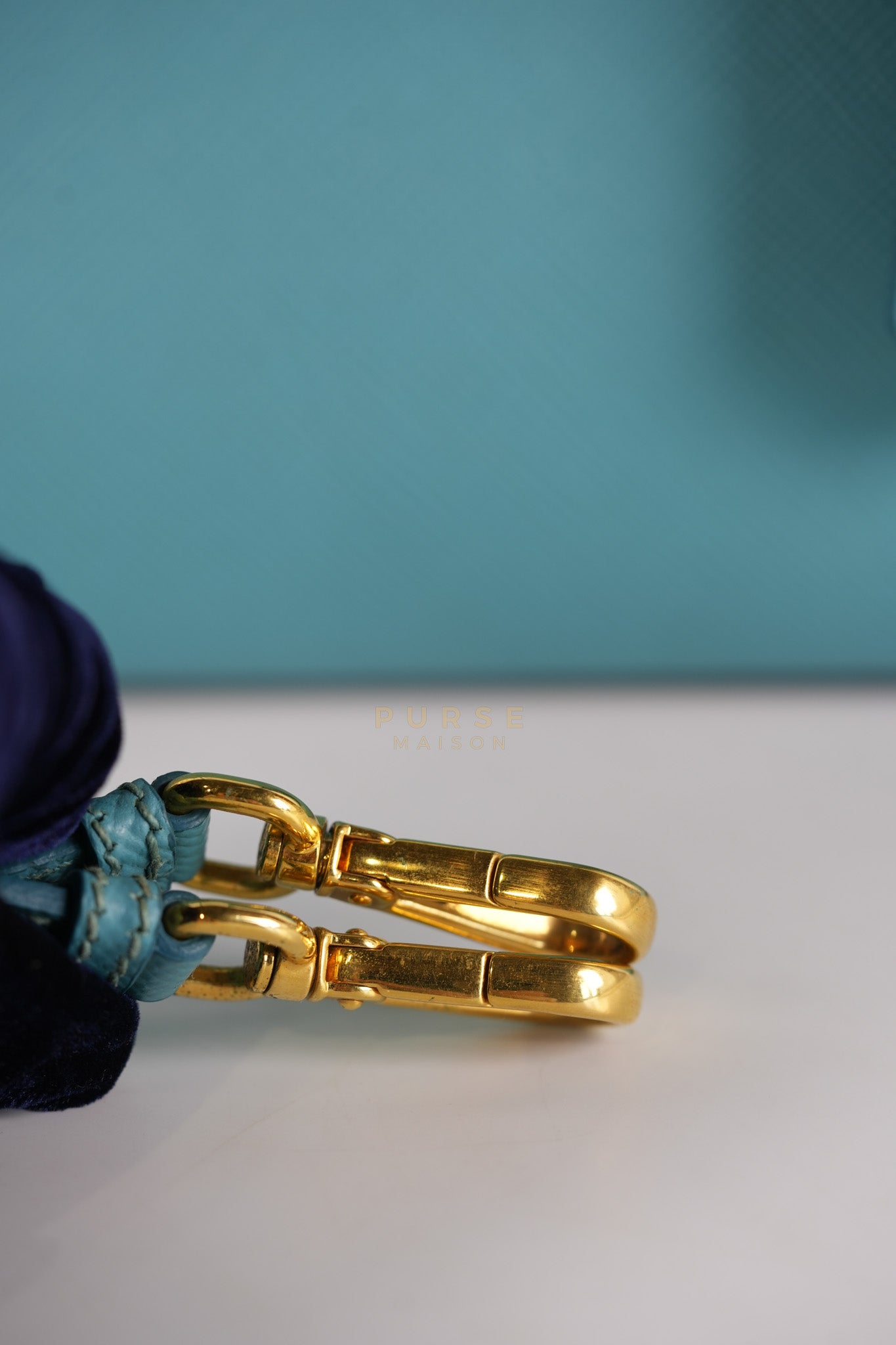 Double Handle Tote Bag Small in Teal Saffiano Cuir Leather | Purse Maison Luxury Bags Shop