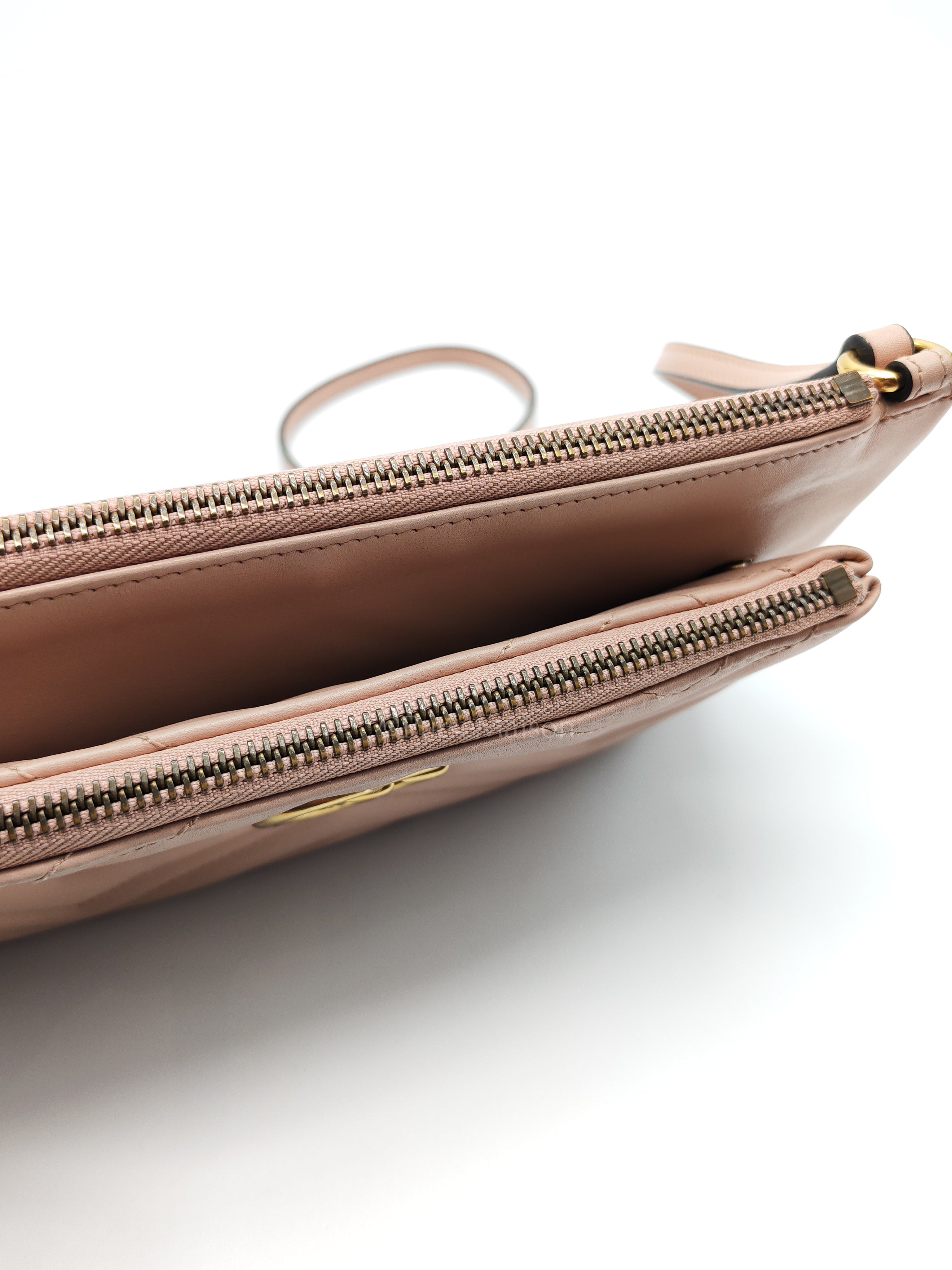 Double Pouch Shoulder Bag in Blush Pink Marmont Matellase Leather & Gold Hardware | Purse Maison Luxury Bags Shop