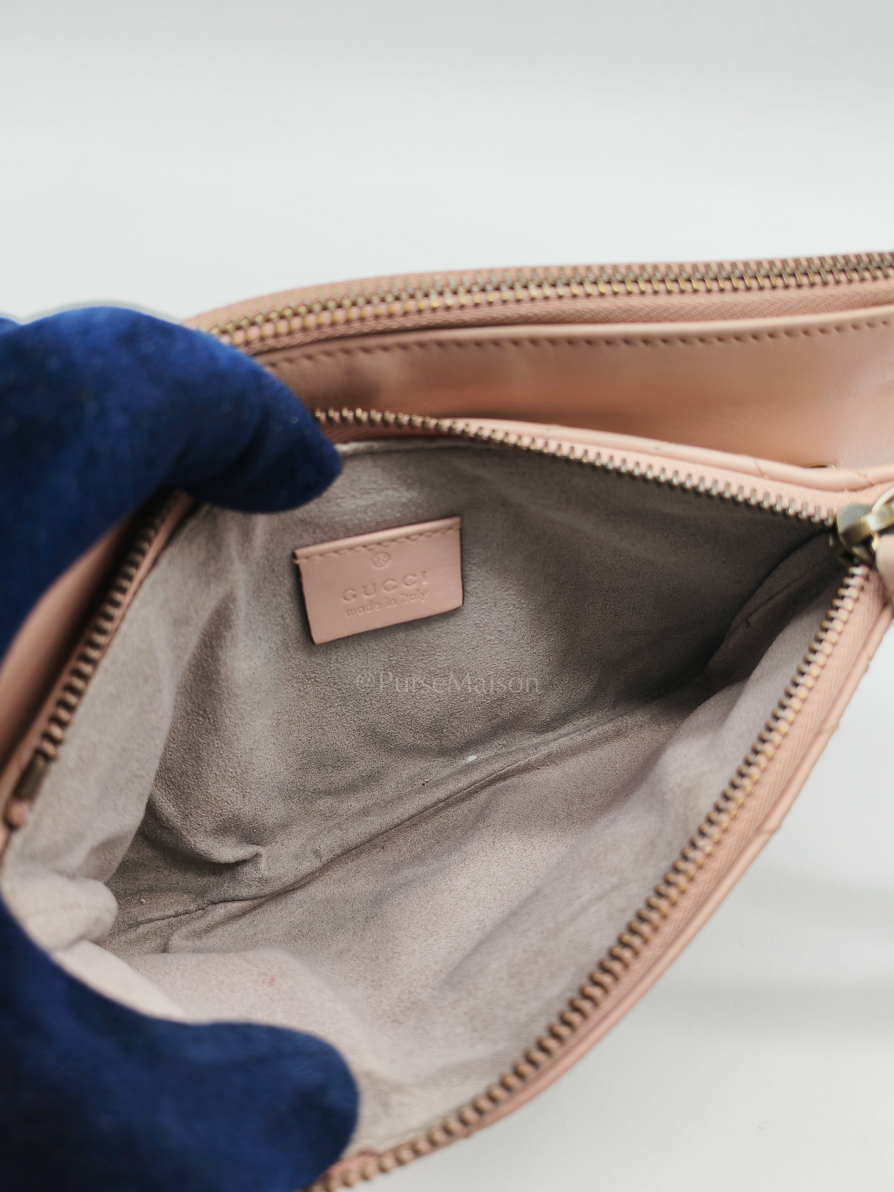 Double Pouch Shoulder Bag in Blush Pink Marmont Matellase Leather & Gold Hardware | Purse Maison Luxury Bags Shop