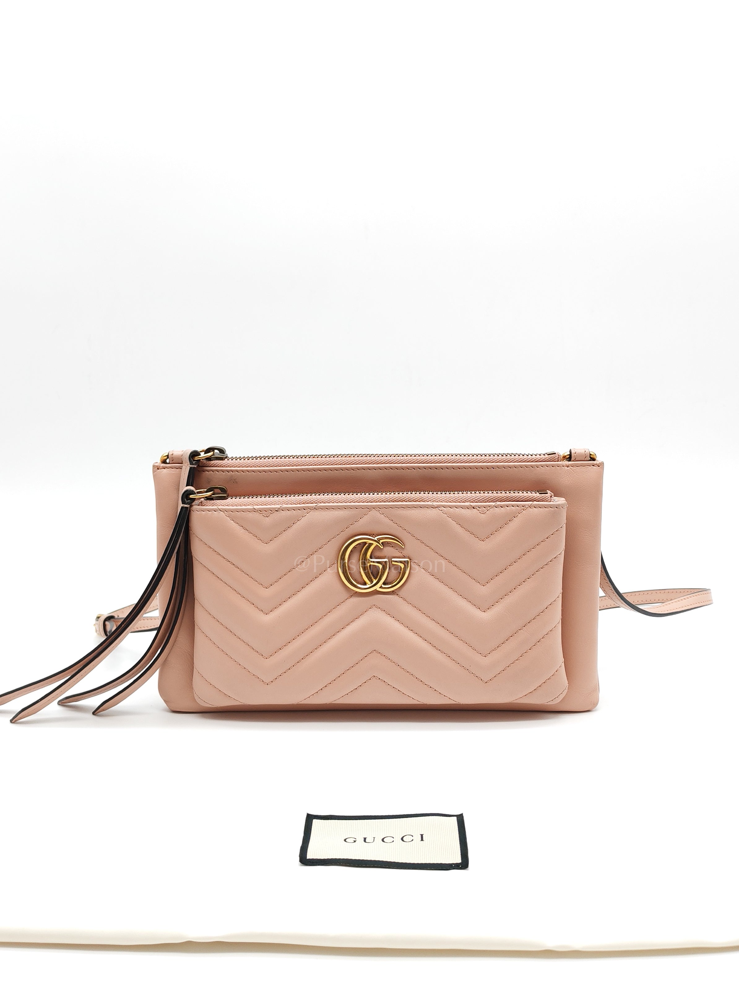 Double Pouch Shoulder Bag in Blush Pink Marmont Matellase Leather & Gold Hardware | Purse Maison Luxury Bags Shop