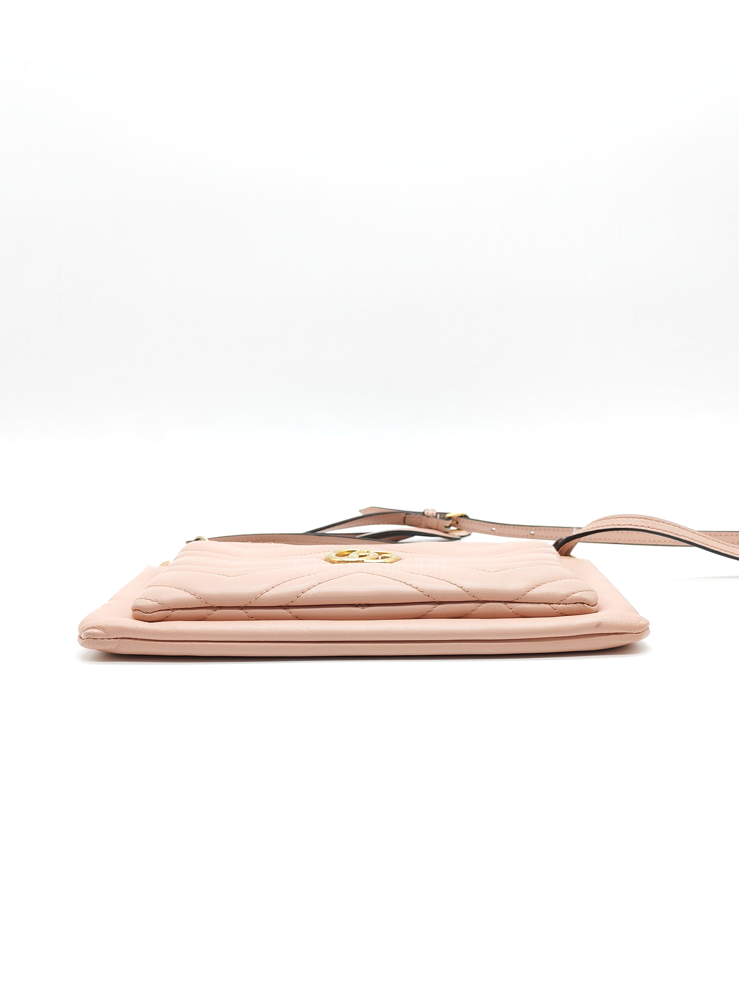 Double Pouch Shoulder Bag in Blush Pink Marmont Matellase Leather & Gold Hardware | Purse Maison Luxury Bags Shop