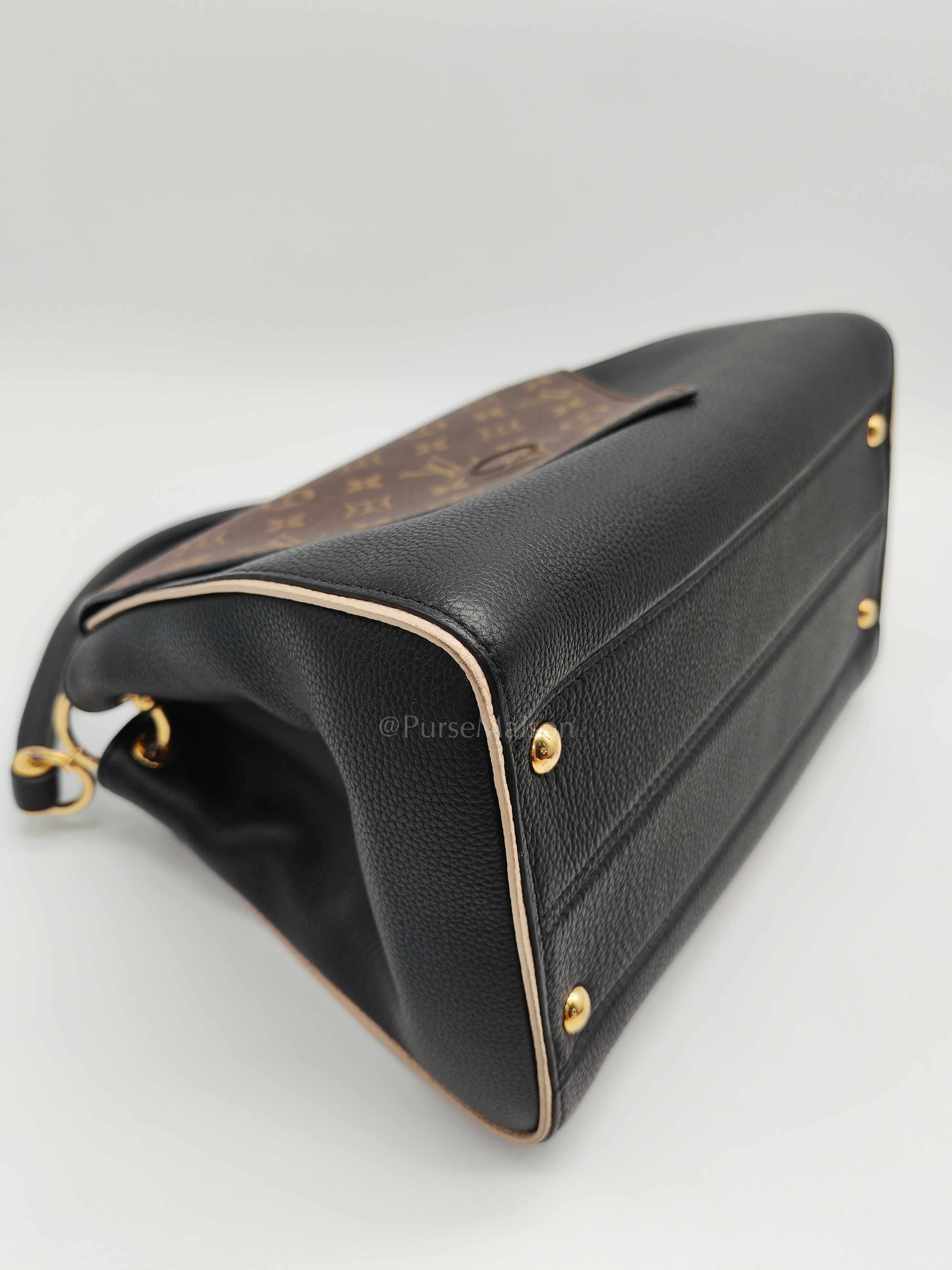 Double V Monogram Canvas and Black Grained Leather Shoulder Bag (Date Code: TR4137) | Purse Maison Luxury Bags Shop