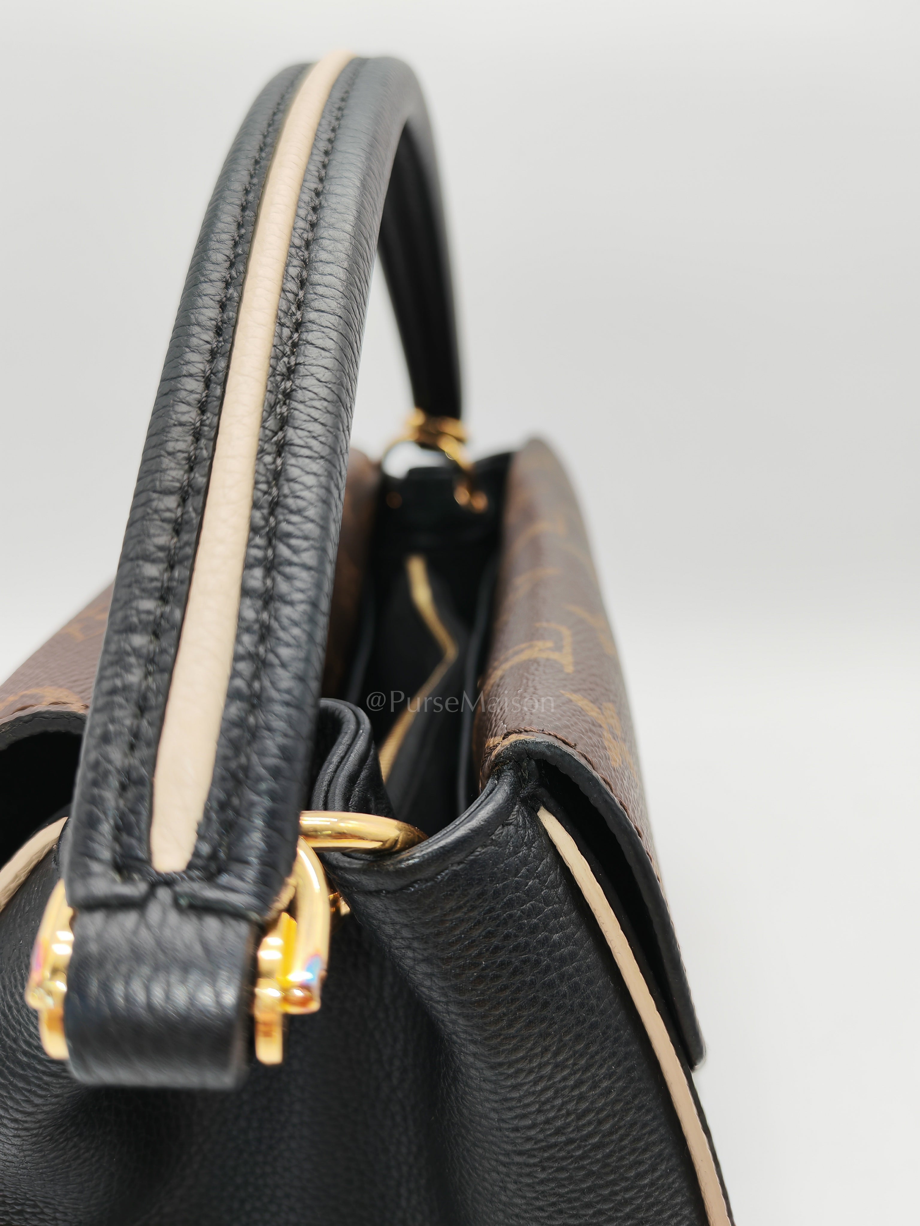 Double V Monogram Canvas and Black Grained Leather Shoulder Bag (Date Code: TR4137) | Purse Maison Luxury Bags Shop