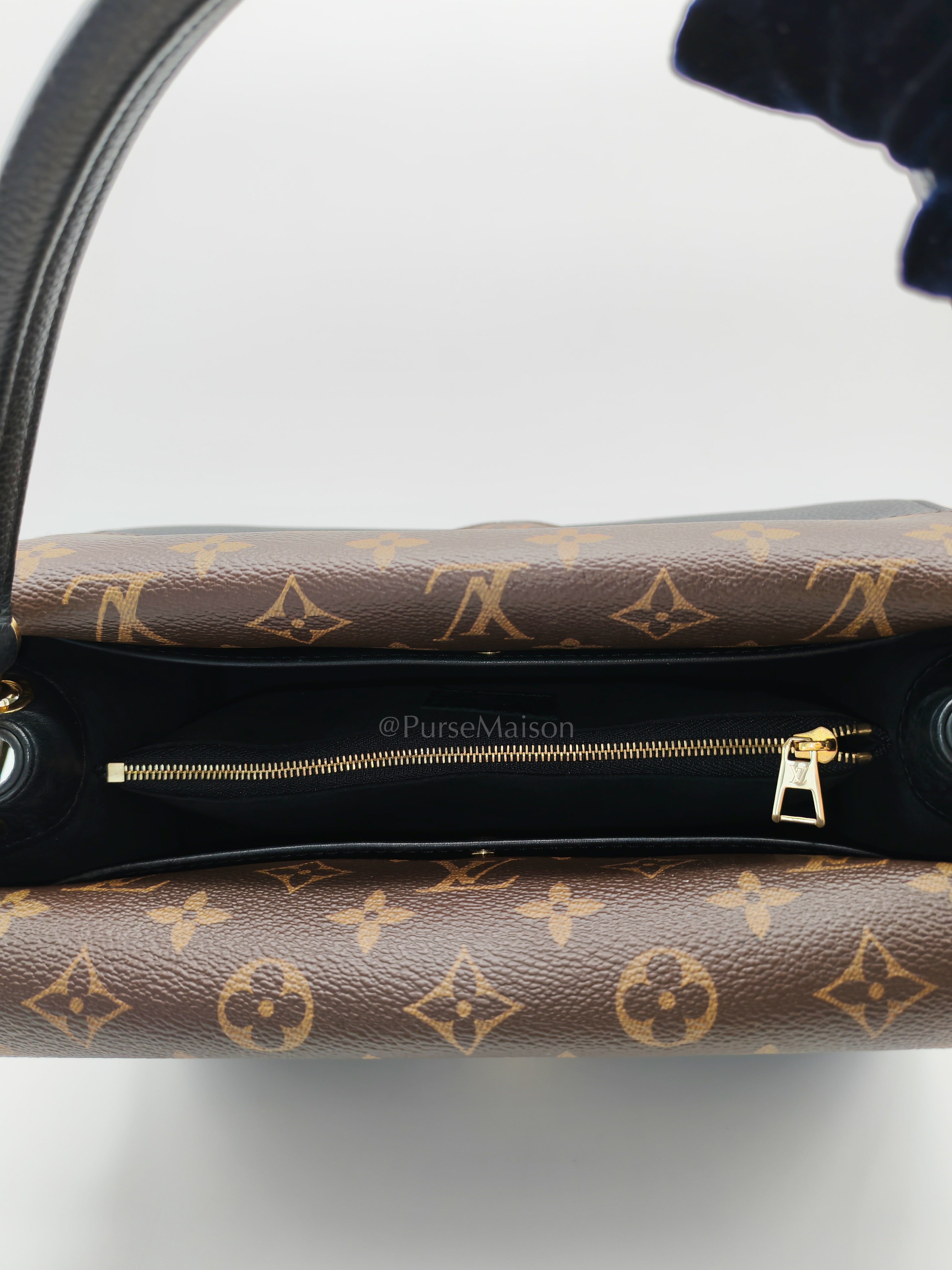 Double V Monogram Canvas and Black Grained Leather Shoulder Bag (Date Code: TR4137) | Purse Maison Luxury Bags Shop