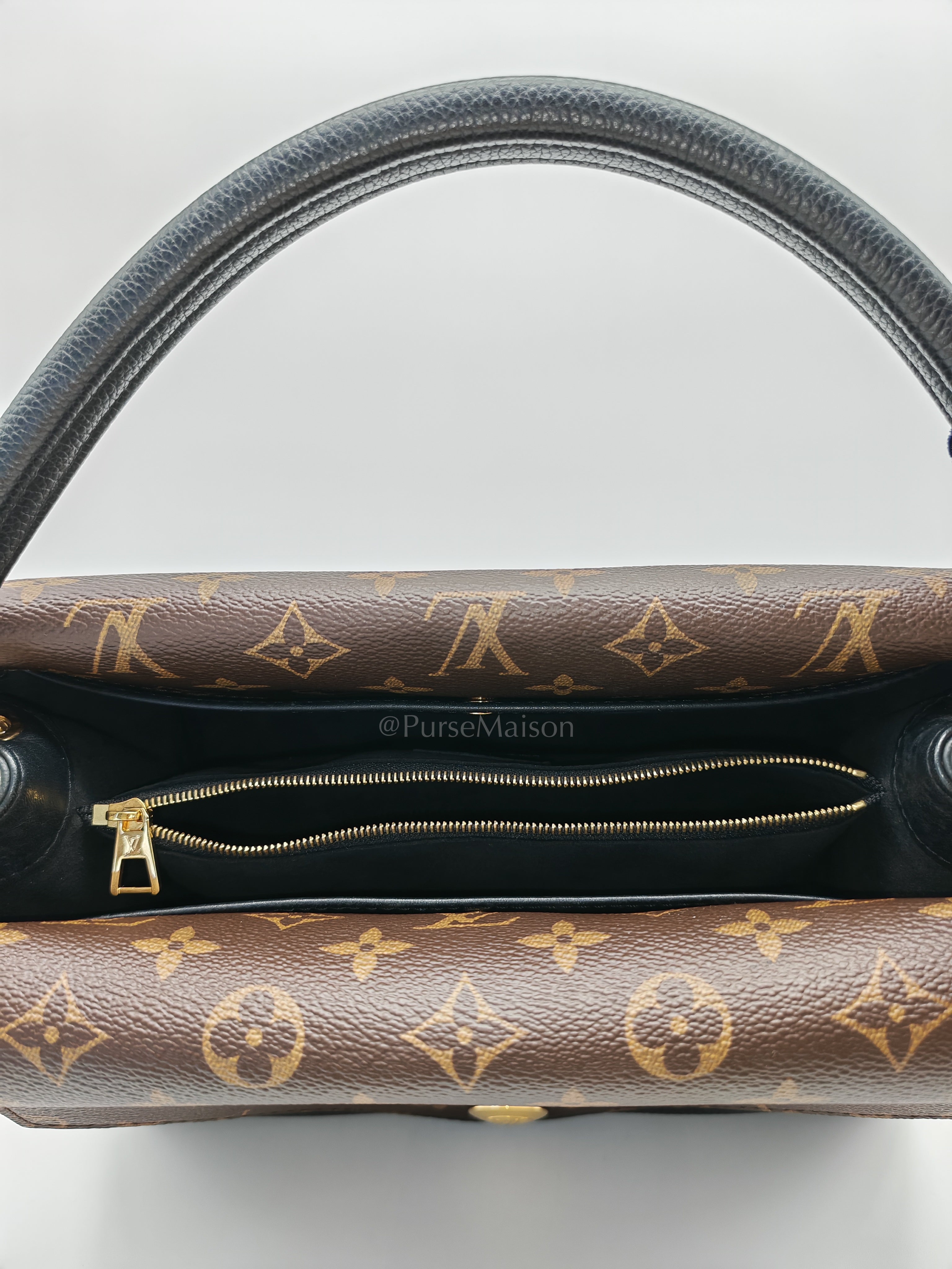 Double V Monogram Canvas and Black Grained Leather Shoulder Bag (Date Code: TR4137) | Purse Maison Luxury Bags Shop