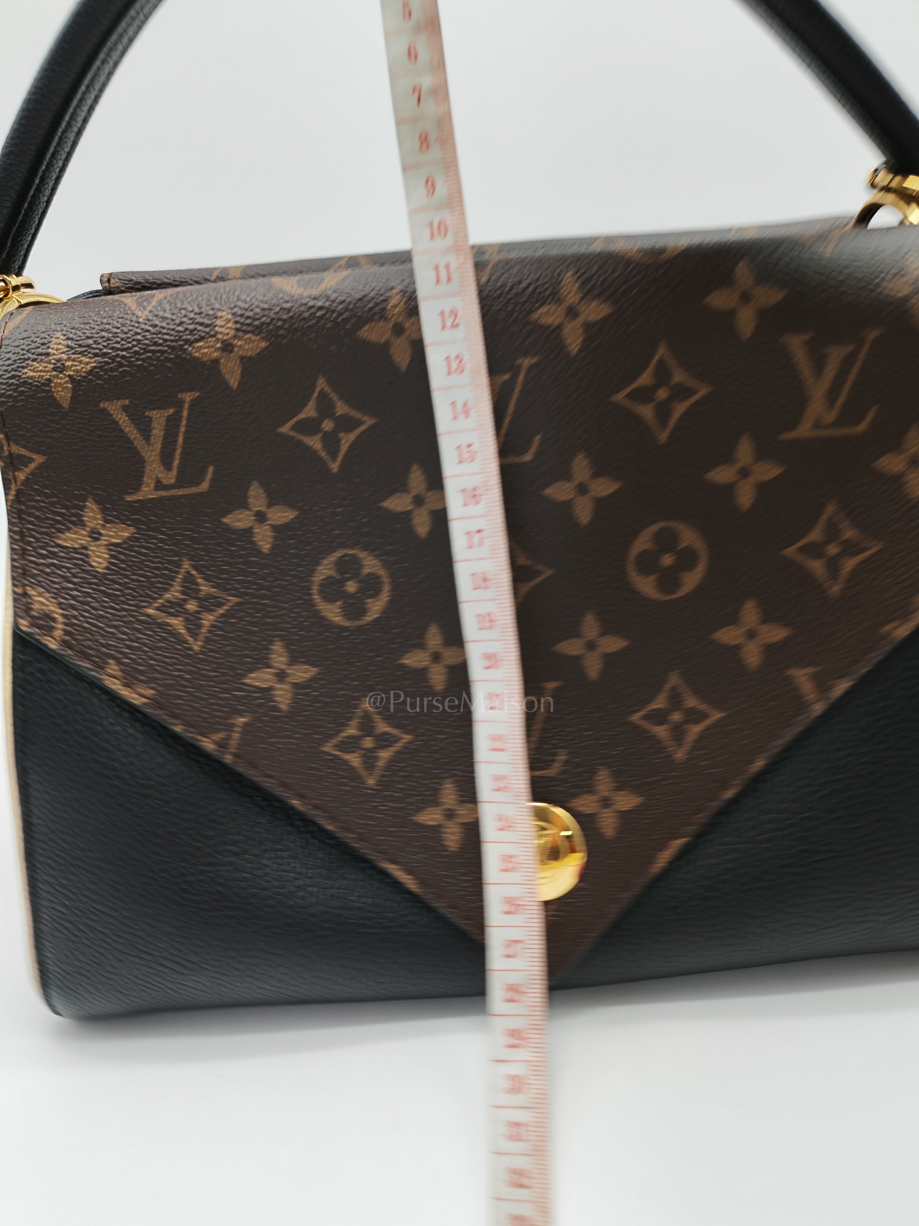 Double V Monogram Canvas and Black Grained Leather Shoulder Bag (Date Code: TR4137) | Purse Maison Luxury Bags Shop