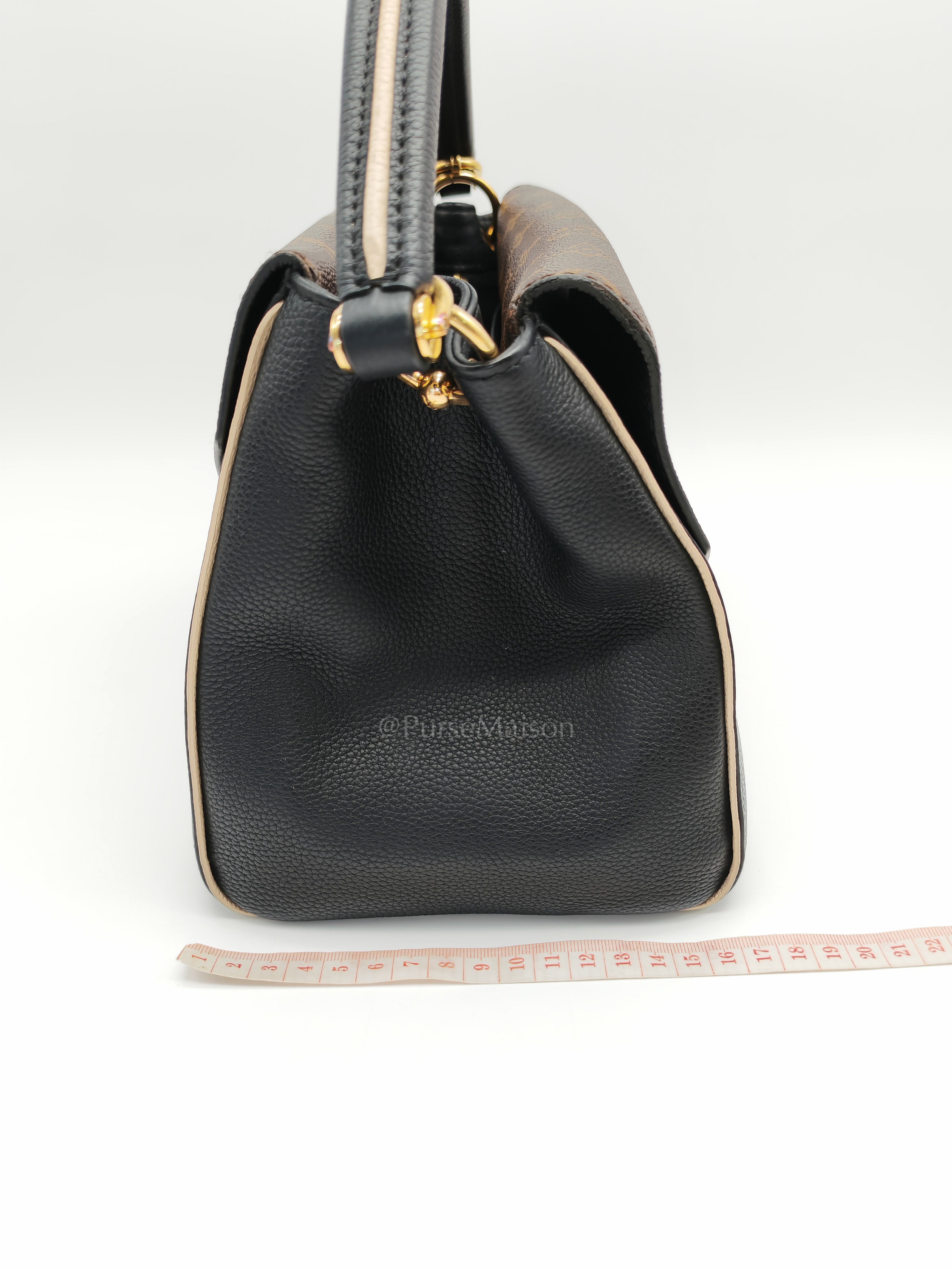 Double V Monogram Canvas and Black Grained Leather Shoulder Bag (Date Code: TR4137) | Purse Maison Luxury Bags Shop