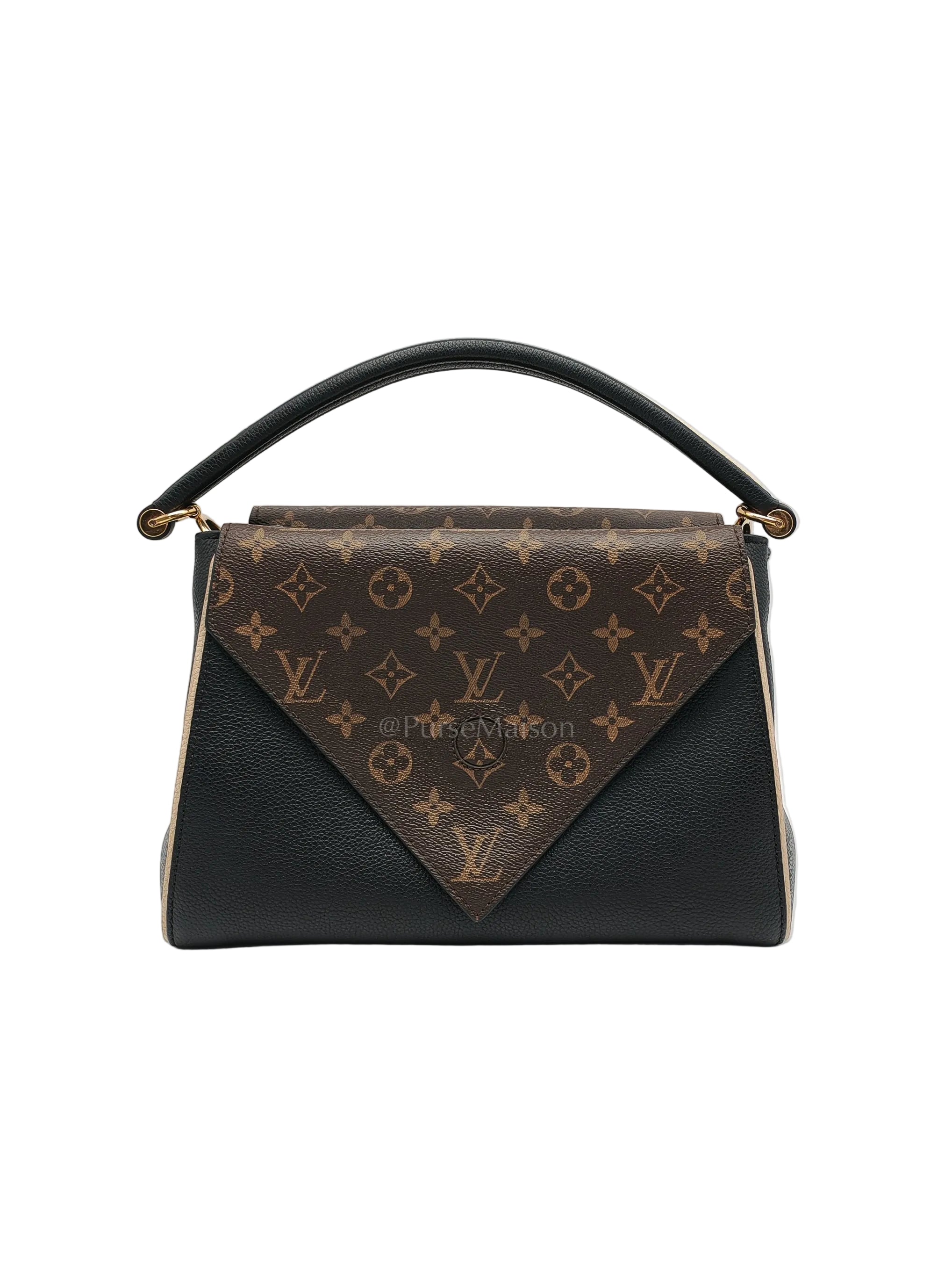 Double V Monogram Canvas and Black Grained Leather Shoulder Bag (Date Code: TR4137) | Purse Maison Luxury Bags Shop