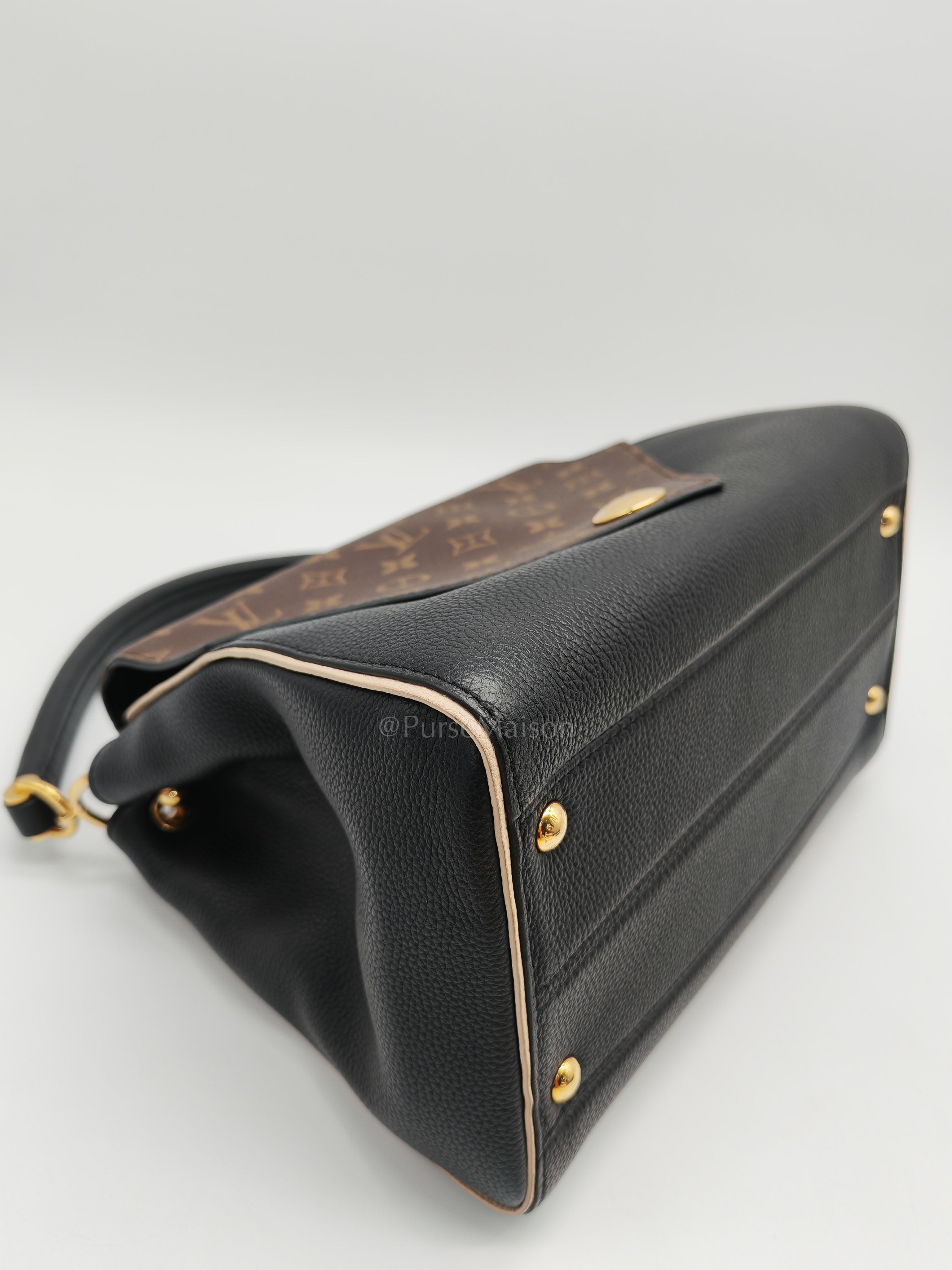 Double V Monogram Canvas and Black Grained Leather Shoulder Bag (Date Code: TR4137) | Purse Maison Luxury Bags Shop