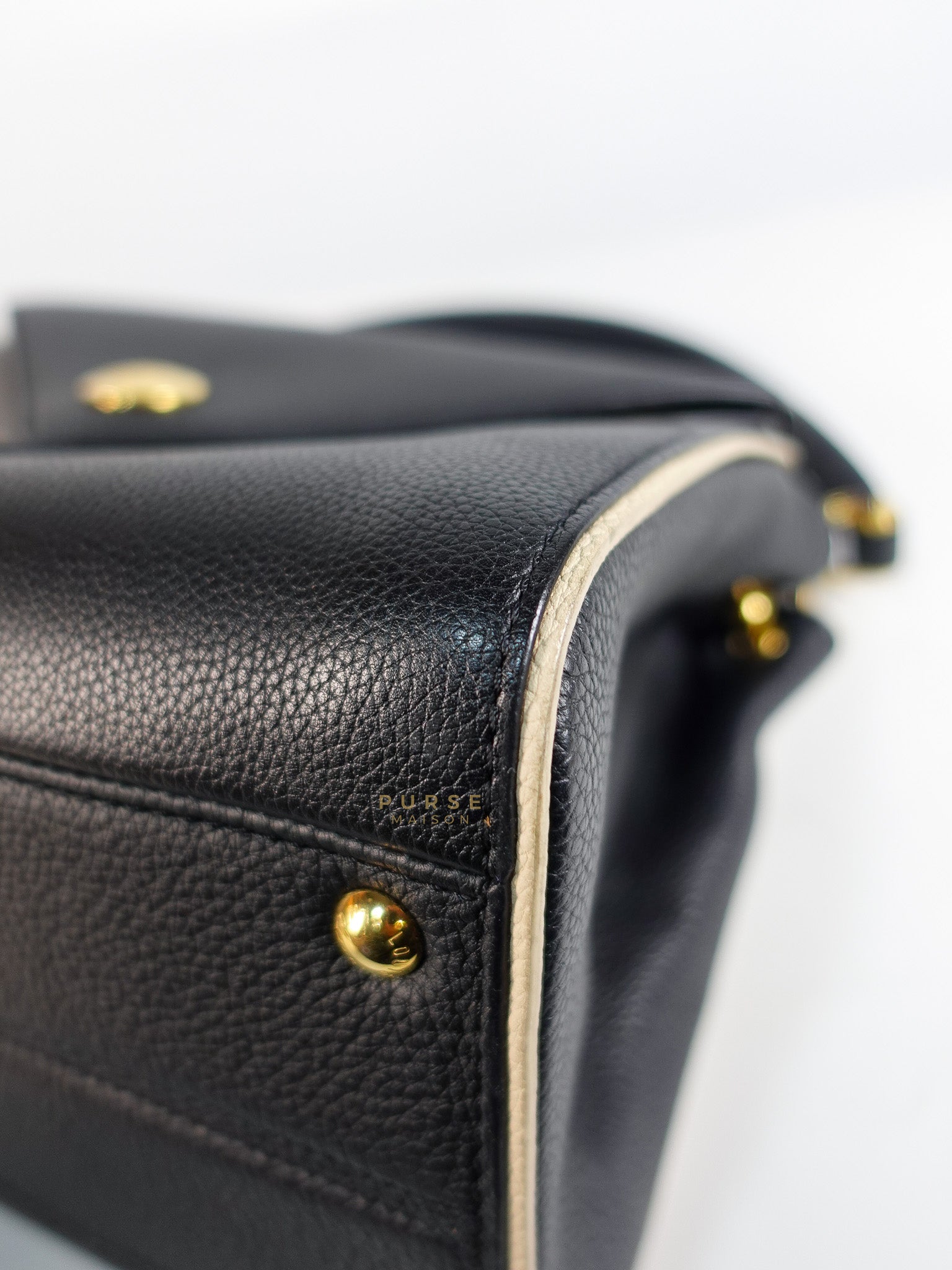 Double V Satchel Medium in Dark Navy Blue Monogram and Black Canvas (Date code: TR3108) | Purse Maison Luxury Bags Shop