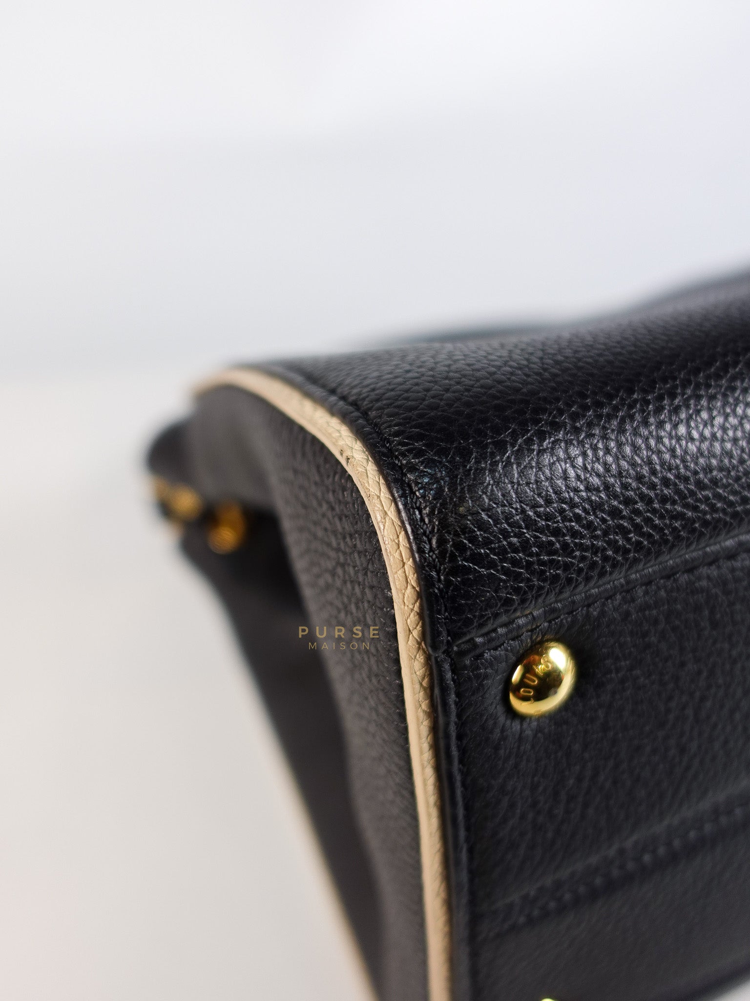 Double V Satchel Medium in Dark Navy Blue Monogram and Black Canvas (Date code: TR3108) | Purse Maison Luxury Bags Shop