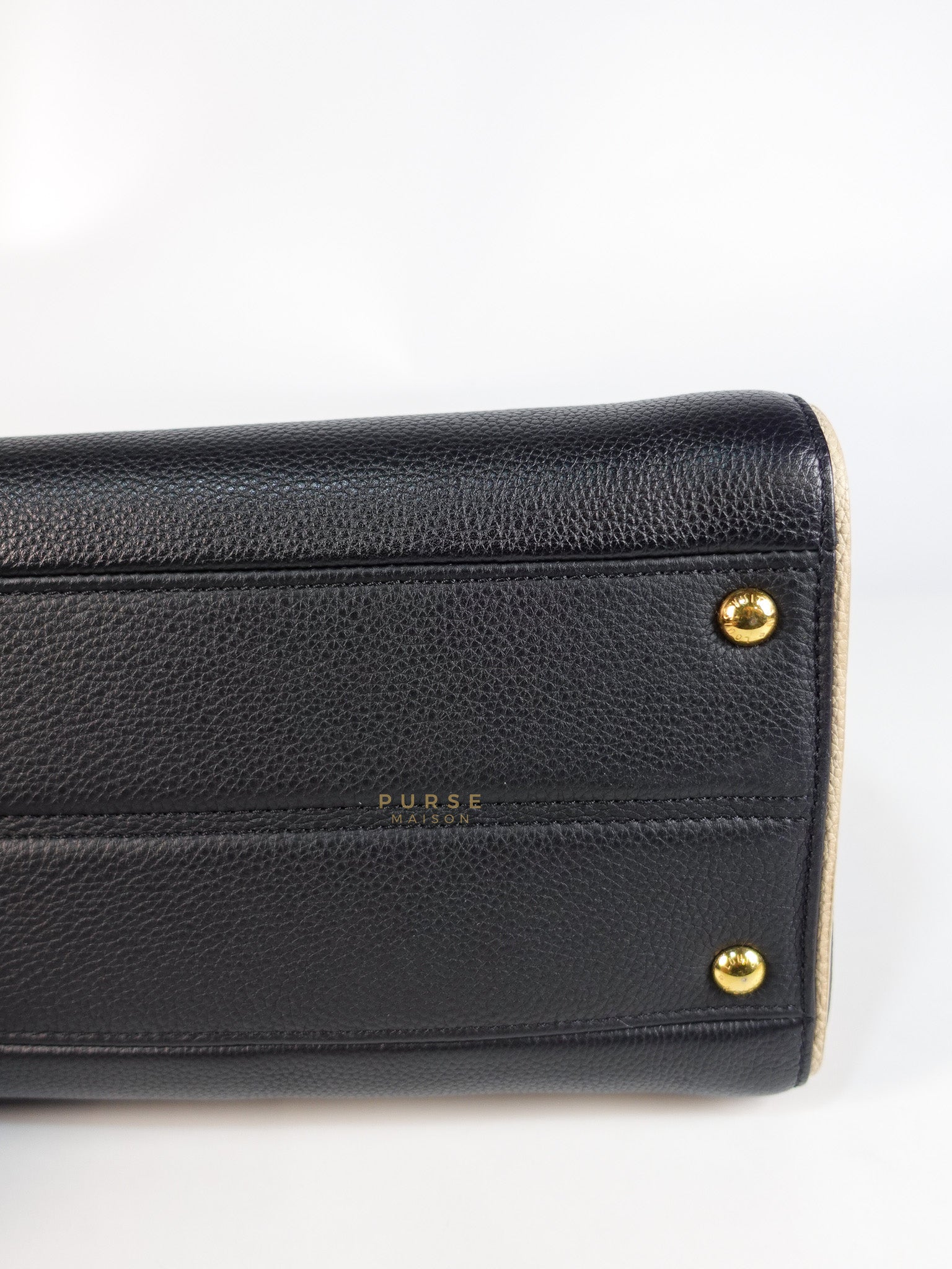 Double V Satchel Medium in Dark Navy Blue Monogram and Black Canvas (Date code: TR3108) | Purse Maison Luxury Bags Shop