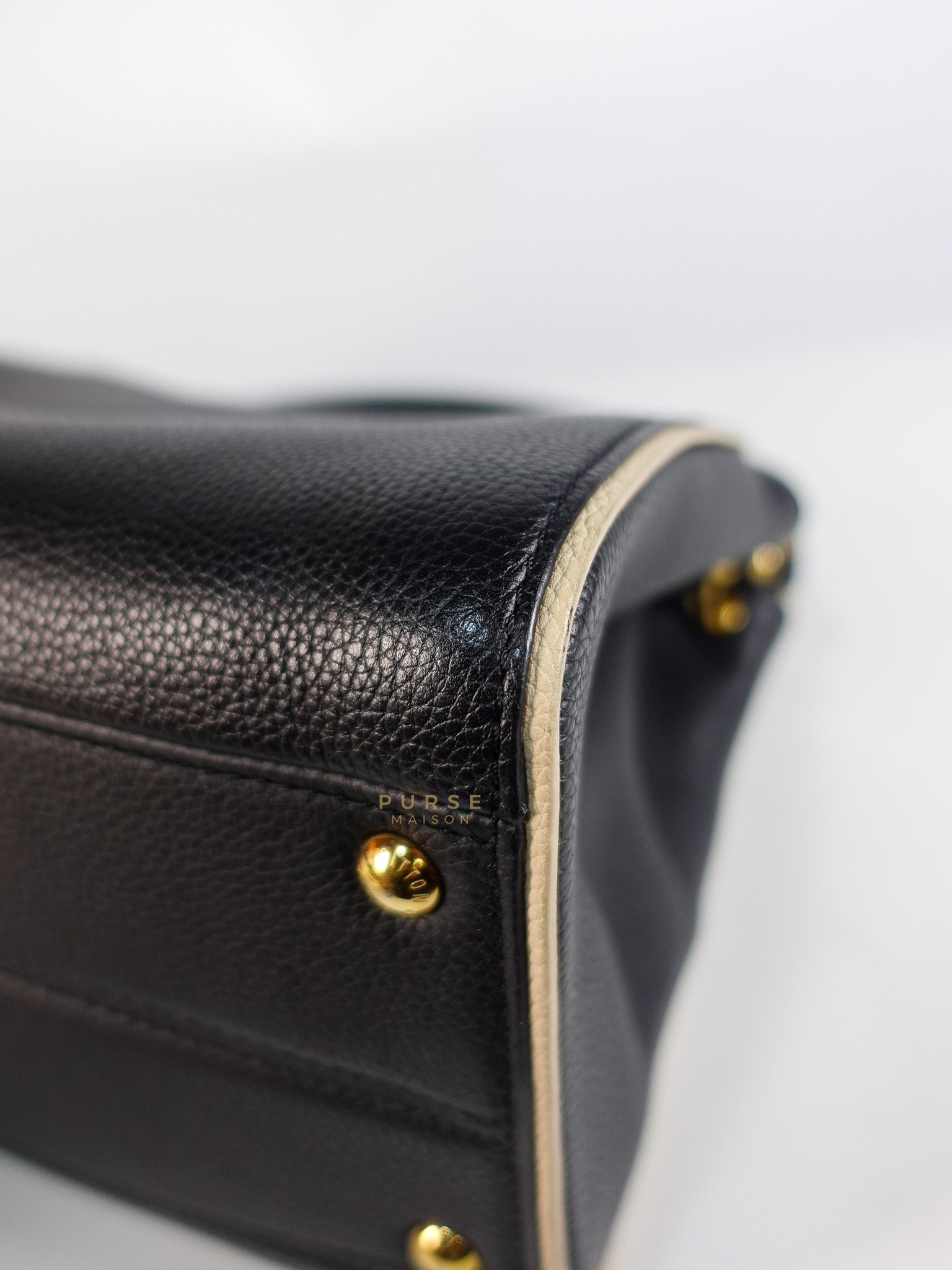 Double V Satchel Medium in Dark Navy Blue Monogram and Black Canvas (Date code: TR3108) | Purse Maison Luxury Bags Shop