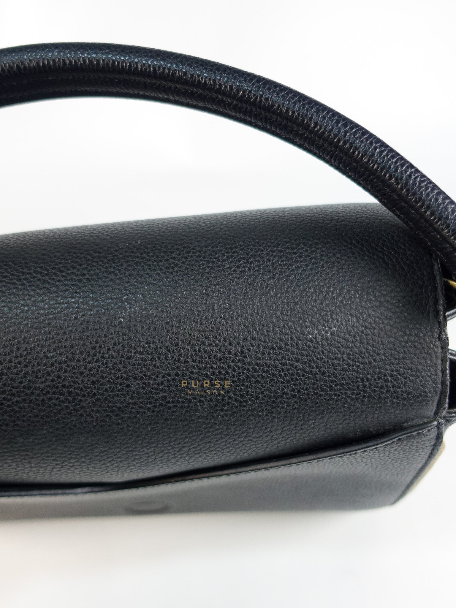 Double V Satchel Medium in Dark Navy Blue Monogram and Black Canvas (Date code: TR3108) | Purse Maison Luxury Bags Shop