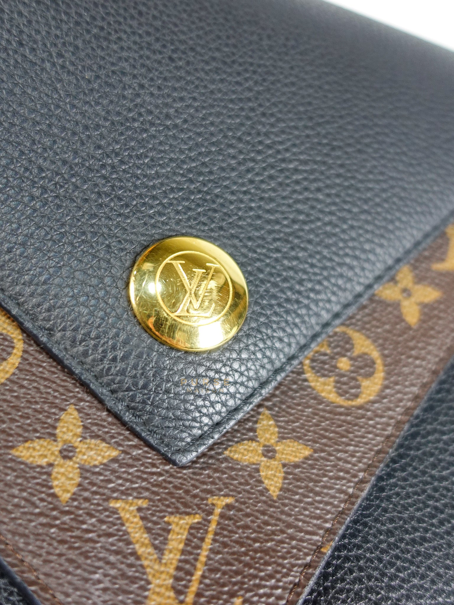 Double V Satchel Medium in Dark Navy Blue Monogram and Black Canvas (Date code: TR3108) | Purse Maison Luxury Bags Shop