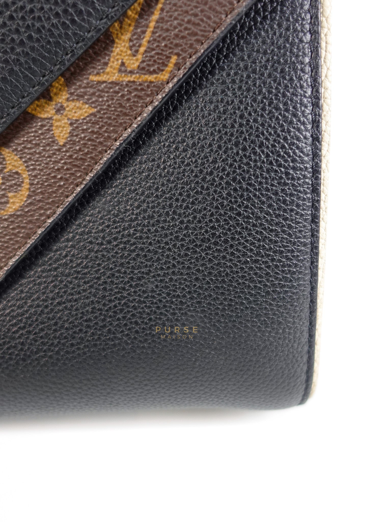 Double V Satchel Medium in Dark Navy Blue Monogram and Black Canvas (Date code: TR3108) | Purse Maison Luxury Bags Shop