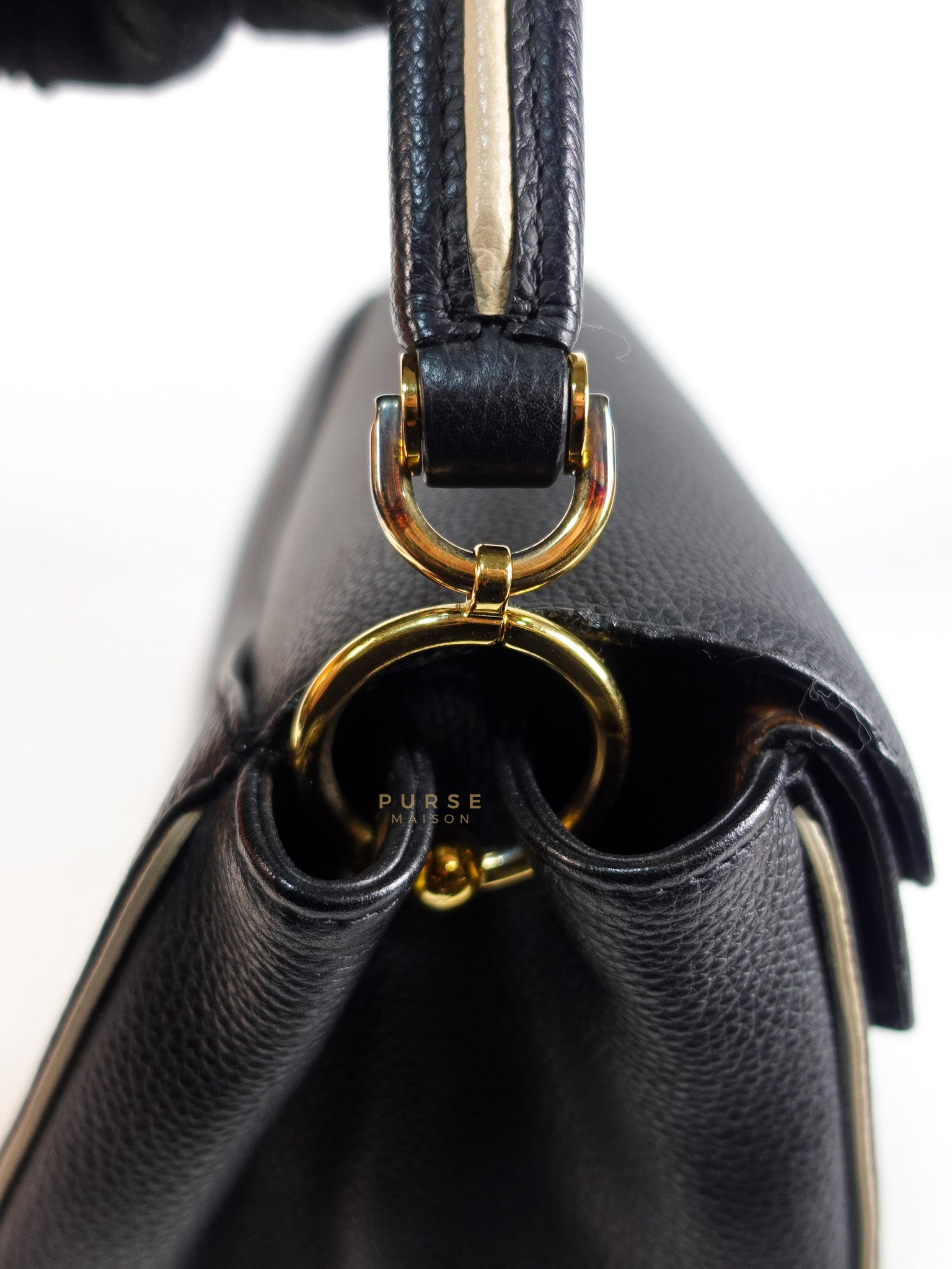 Double V Satchel Medium in Dark Navy Blue Monogram and Black Canvas (Date code: TR3108) | Purse Maison Luxury Bags Shop