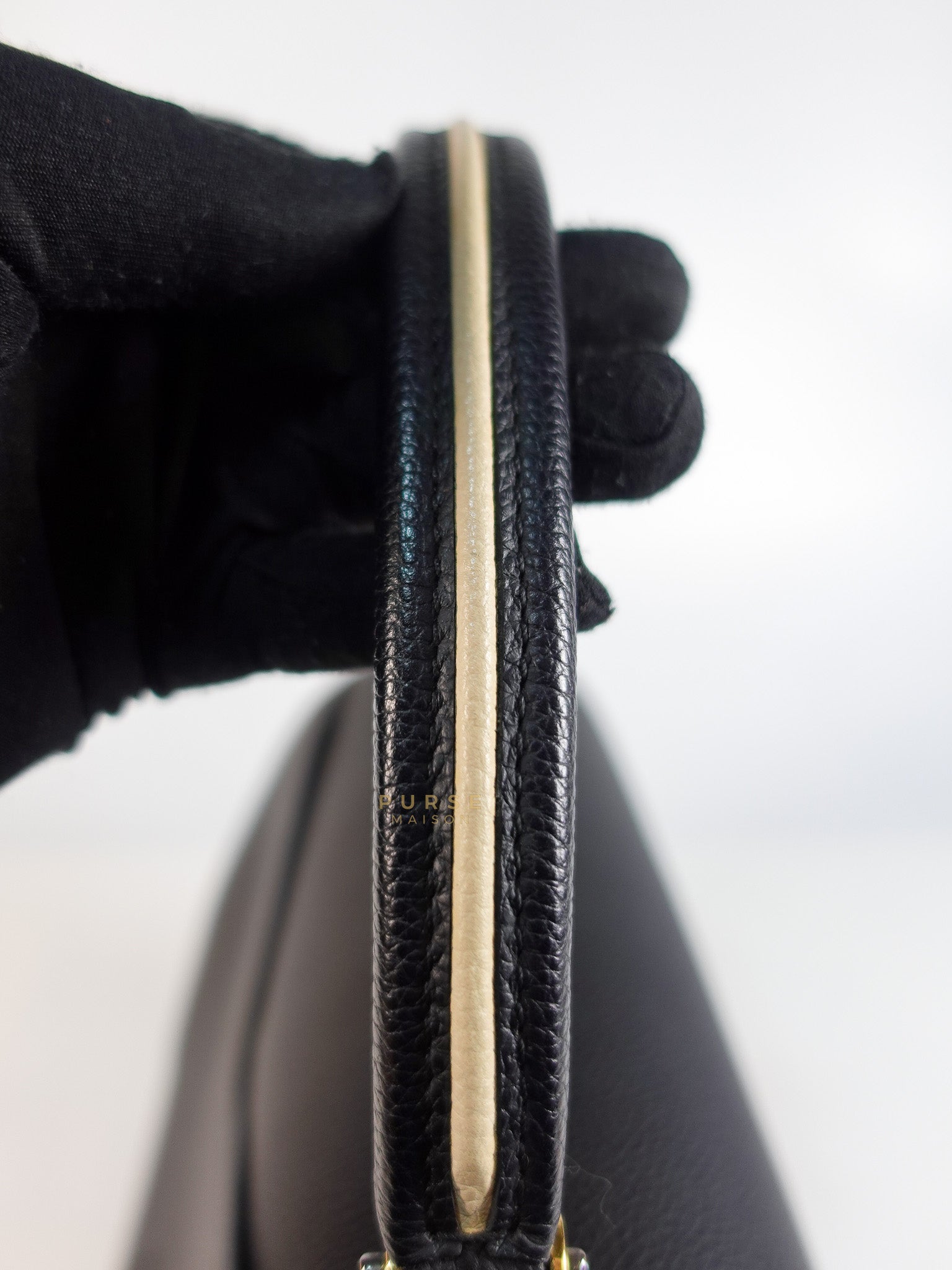 Double V Satchel Medium in Dark Navy Blue Monogram and Black Canvas (Date code: TR3108) | Purse Maison Luxury Bags Shop