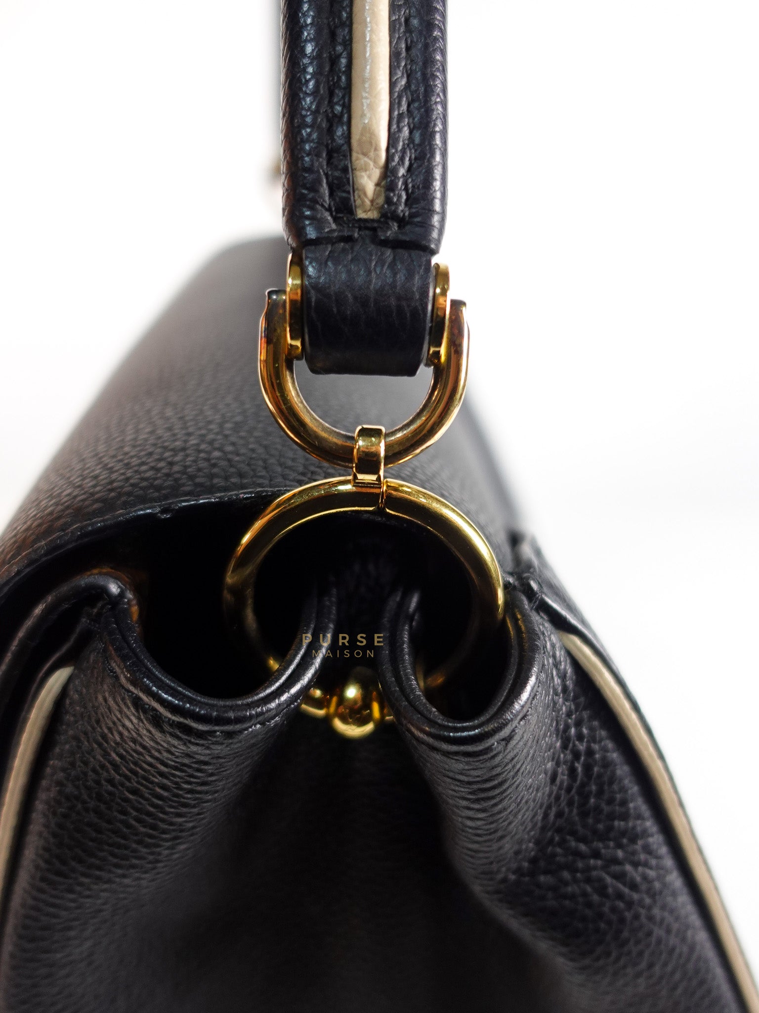 Double V Satchel Medium in Dark Navy Blue Monogram and Black Canvas (Date code: TR3108) | Purse Maison Luxury Bags Shop