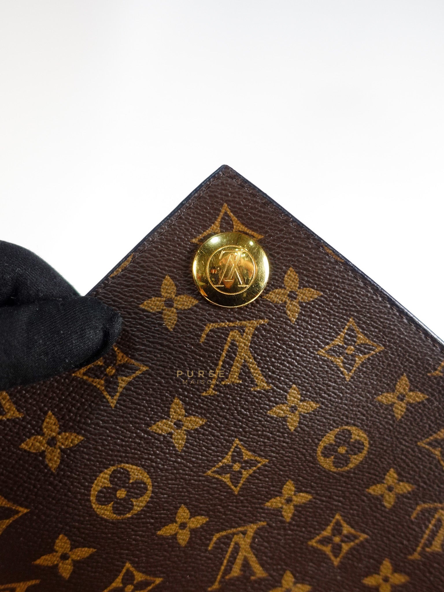 Double V Satchel Medium in Dark Navy Blue Monogram and Black Canvas (Date code: TR3108) | Purse Maison Luxury Bags Shop