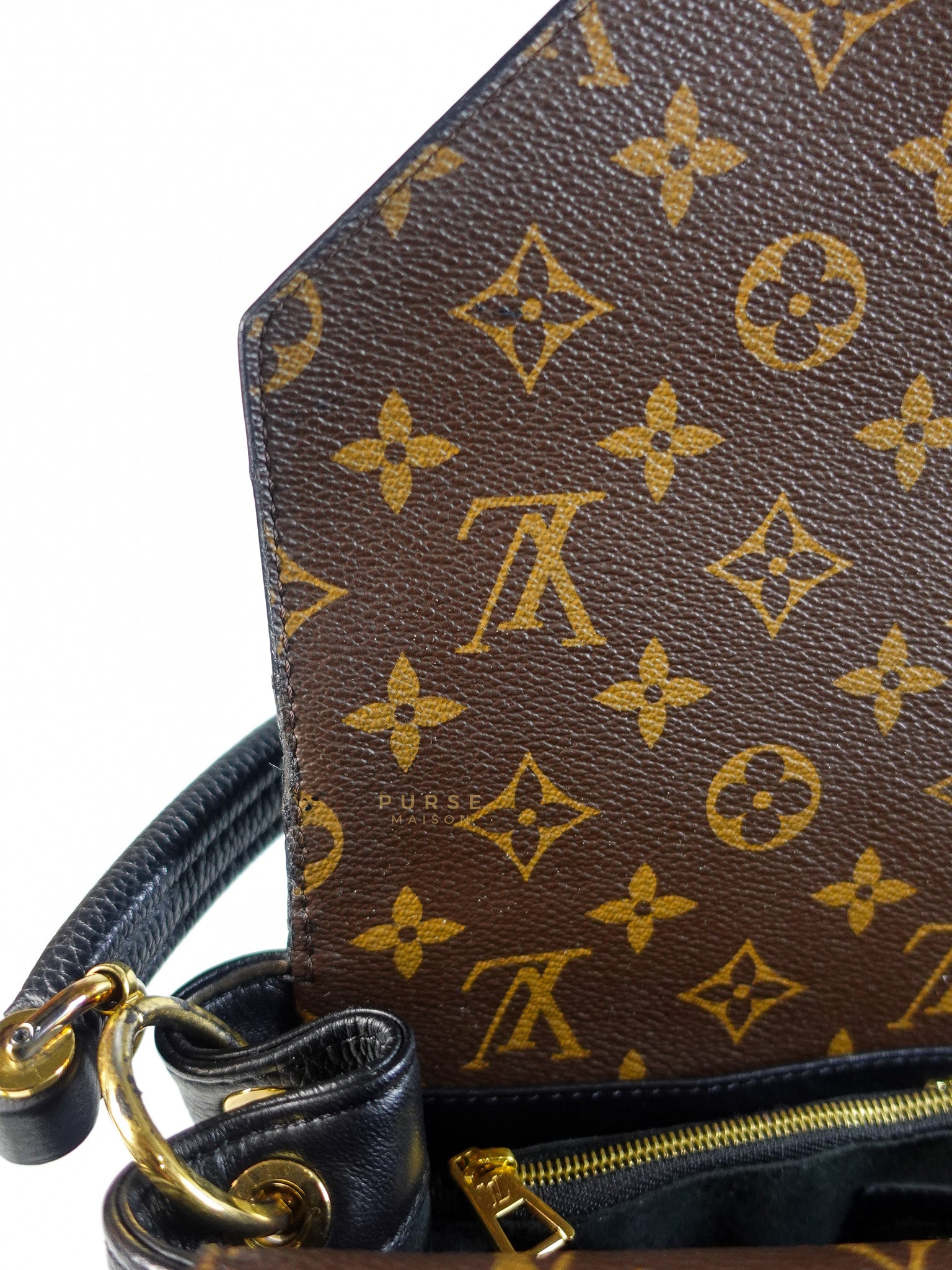 Double V Satchel Medium in Dark Navy Blue Monogram and Black Canvas (Date code: TR3108) | Purse Maison Luxury Bags Shop