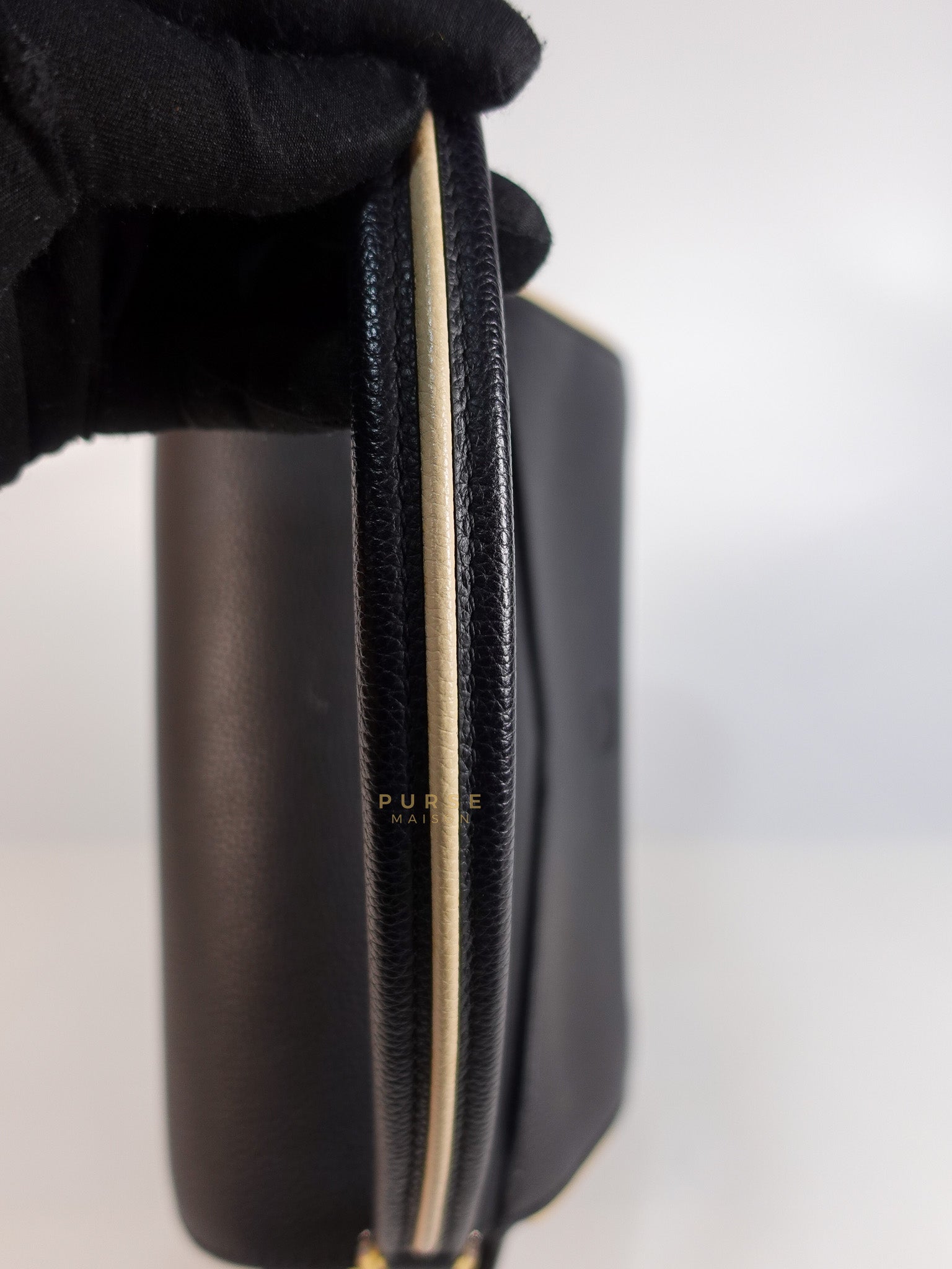 Double V Satchel Medium in Dark Navy Blue Monogram and Black Canvas (Date code: TR3108) | Purse Maison Luxury Bags Shop