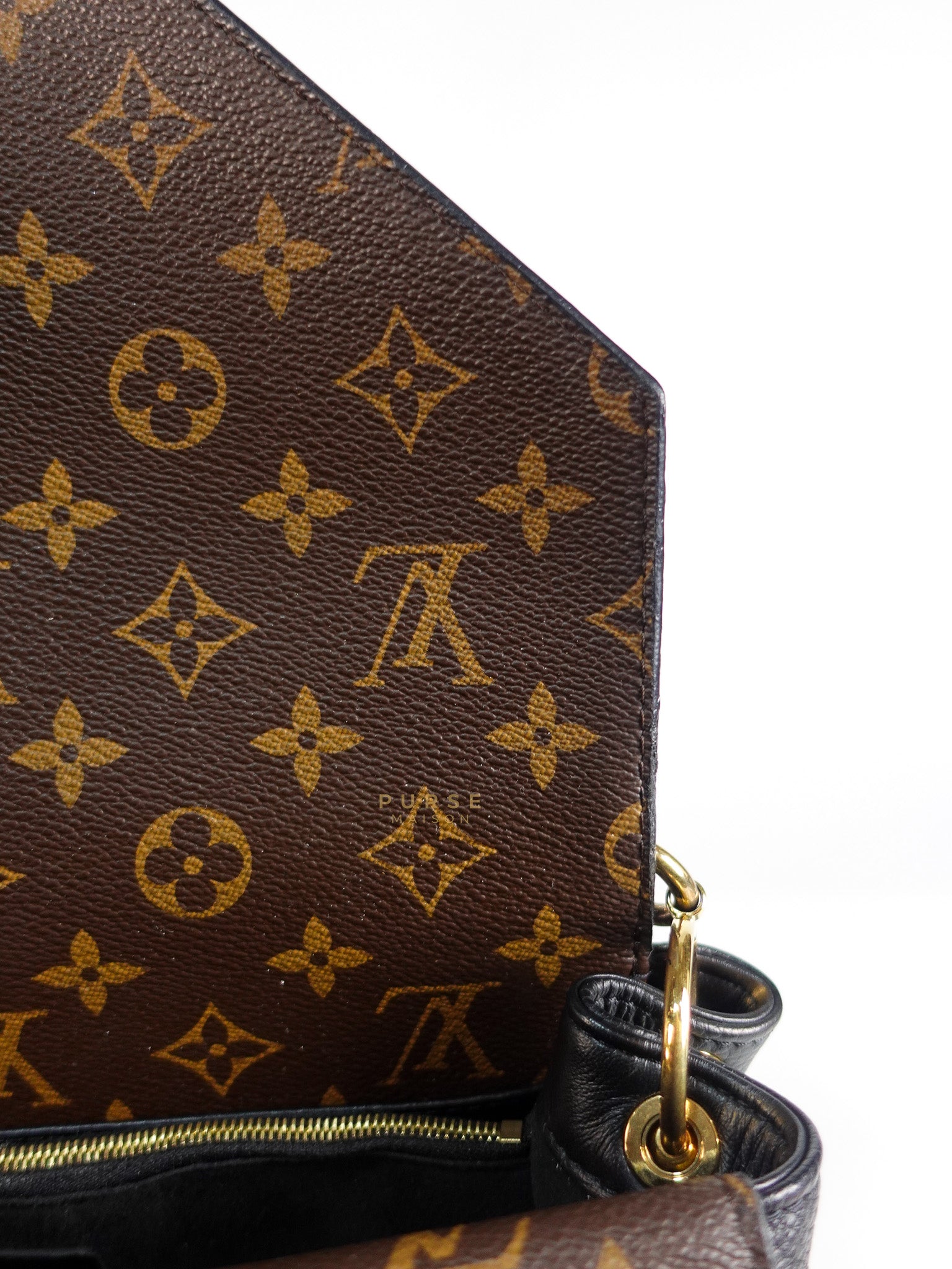 Double V Satchel Medium in Dark Navy Blue Monogram and Black Canvas (Date code: TR3108) | Purse Maison Luxury Bags Shop