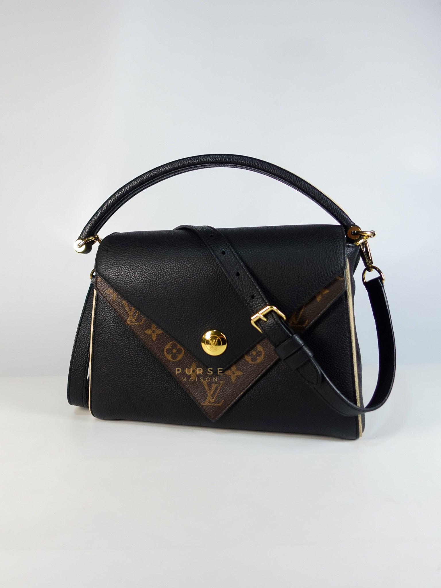 Double V Satchel Medium in Dark Navy Blue Monogram and Black Canvas (Date code: TR3108) | Purse Maison Luxury Bags Shop