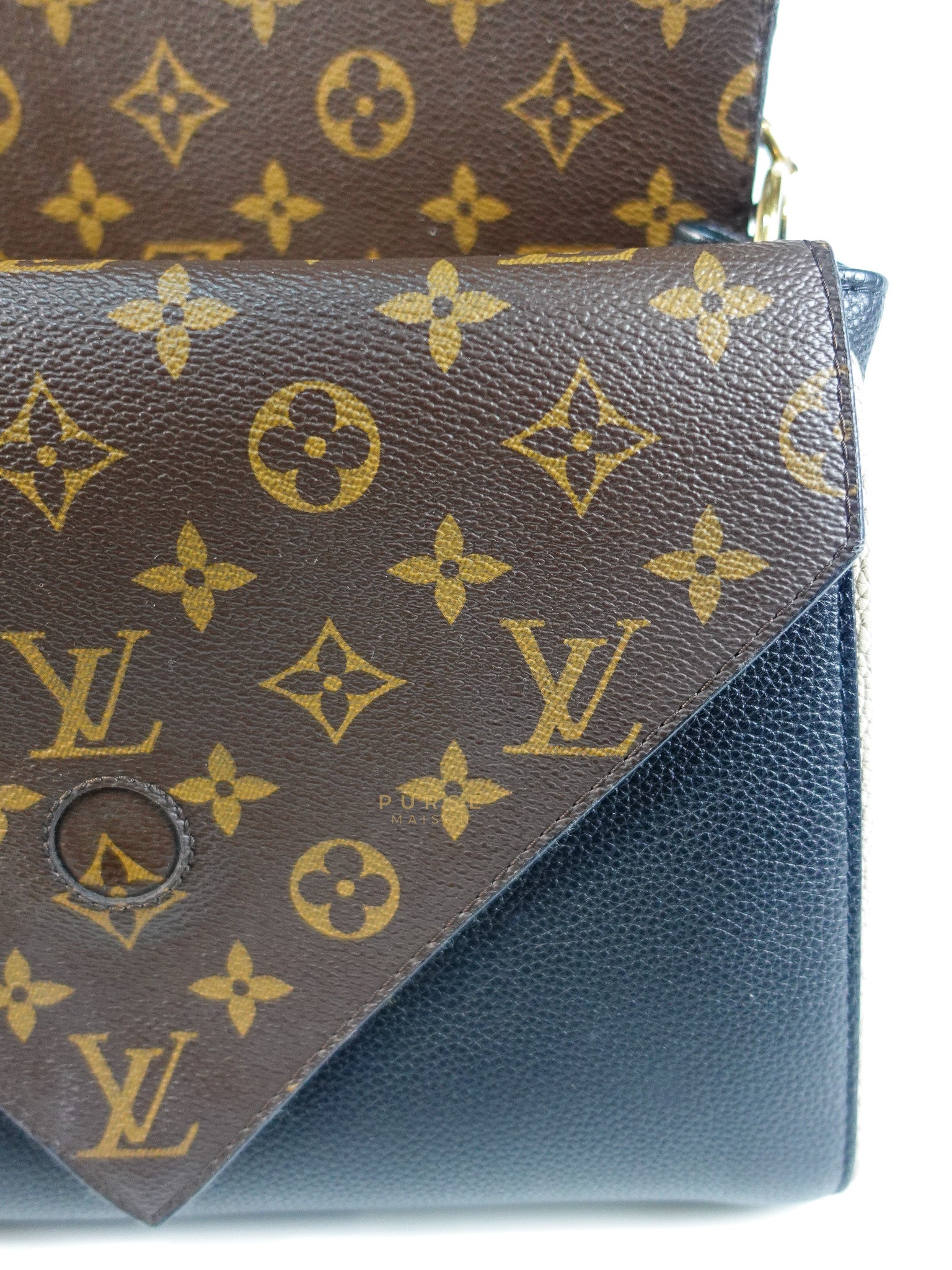 Double V Satchel Medium in Dark Navy Blue Monogram and Black Canvas (Date code: TR3108) | Purse Maison Luxury Bags Shop