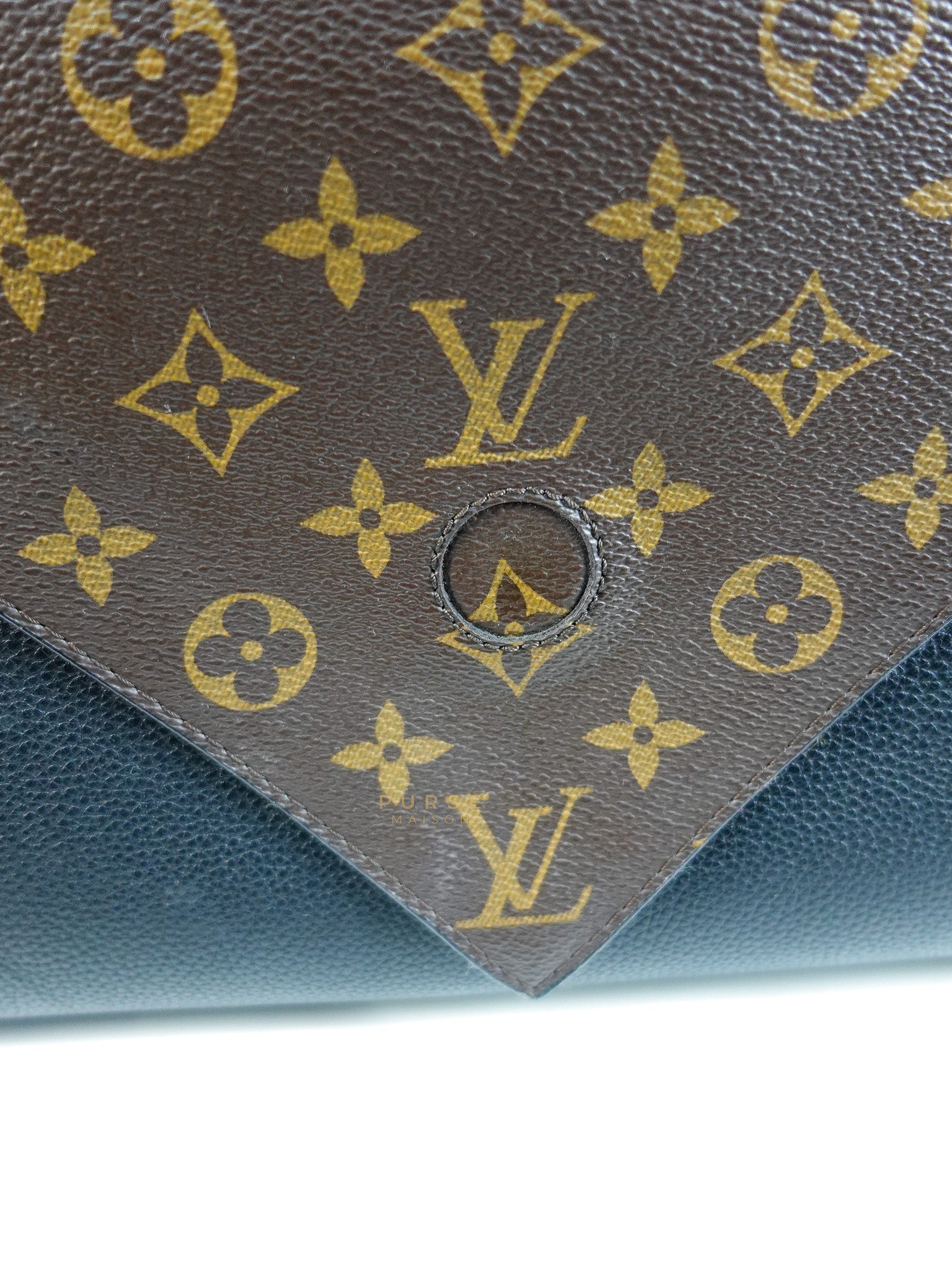 Double V Satchel Medium in Dark Navy Blue Monogram and Black Canvas (Date code: TR3108) | Purse Maison Luxury Bags Shop