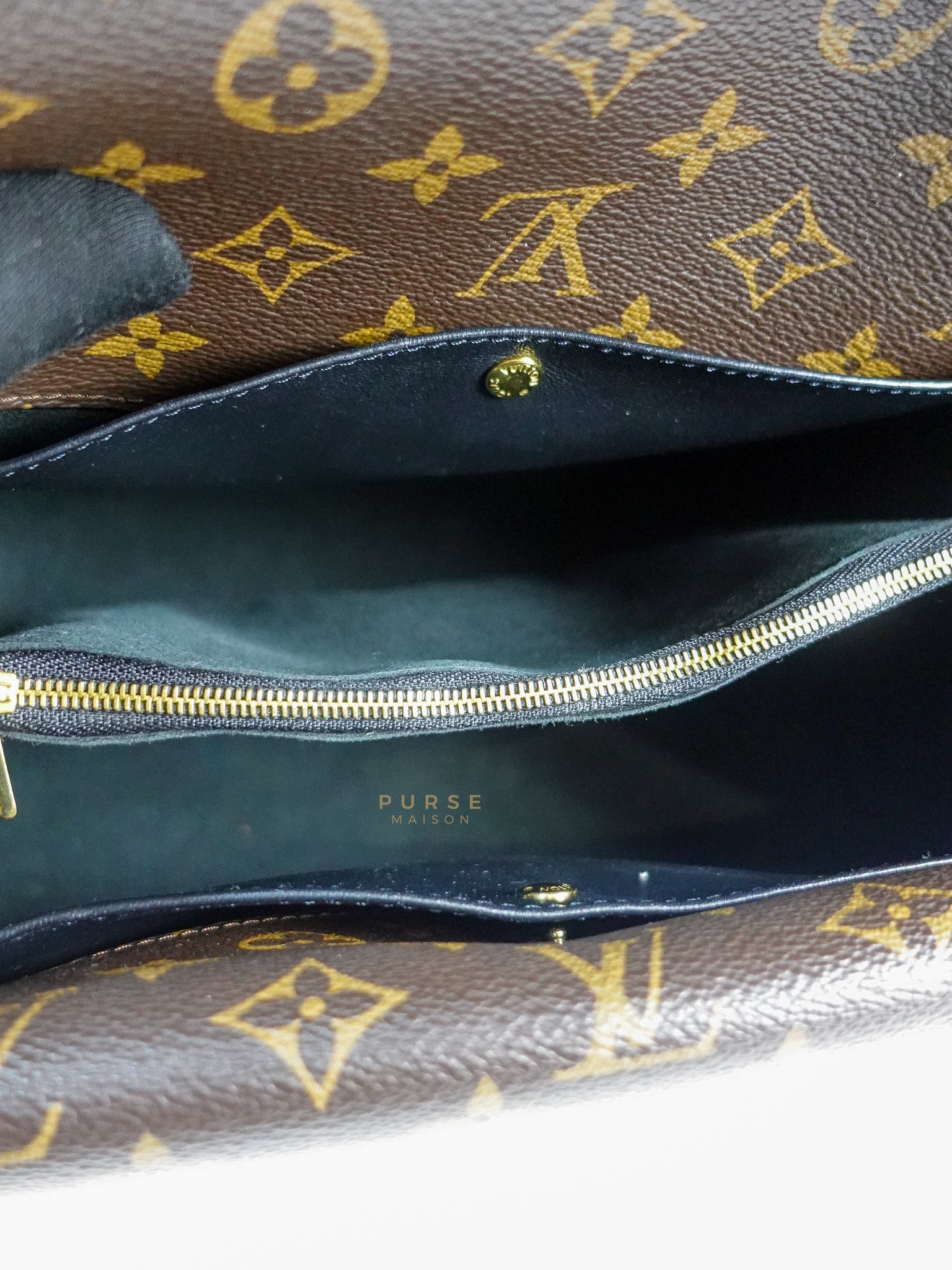 Double V Satchel Medium in Dark Navy Blue Monogram and Black Canvas (Date code: TR3108) | Purse Maison Luxury Bags Shop