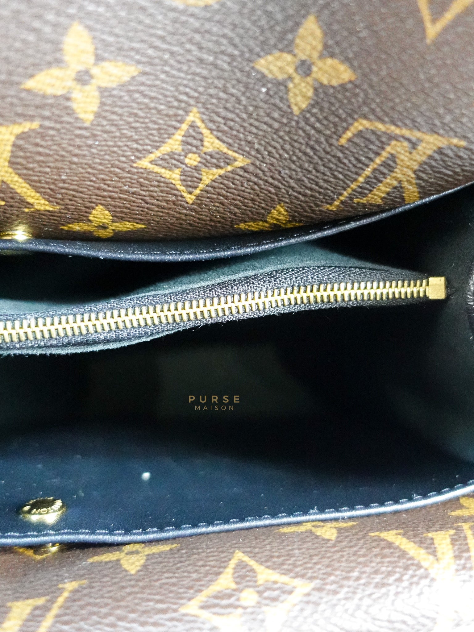 Double V Satchel Medium in Dark Navy Blue Monogram and Black Canvas (Date code: TR3108) | Purse Maison Luxury Bags Shop