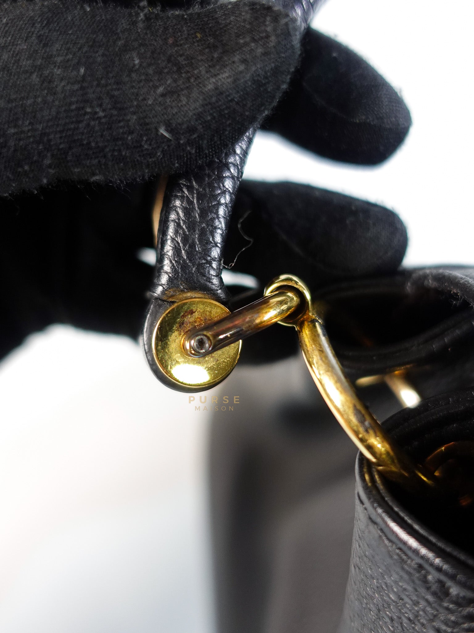 Double V Satchel Medium in Dark Navy Blue Monogram and Black Canvas (Date code: TR3108) | Purse Maison Luxury Bags Shop