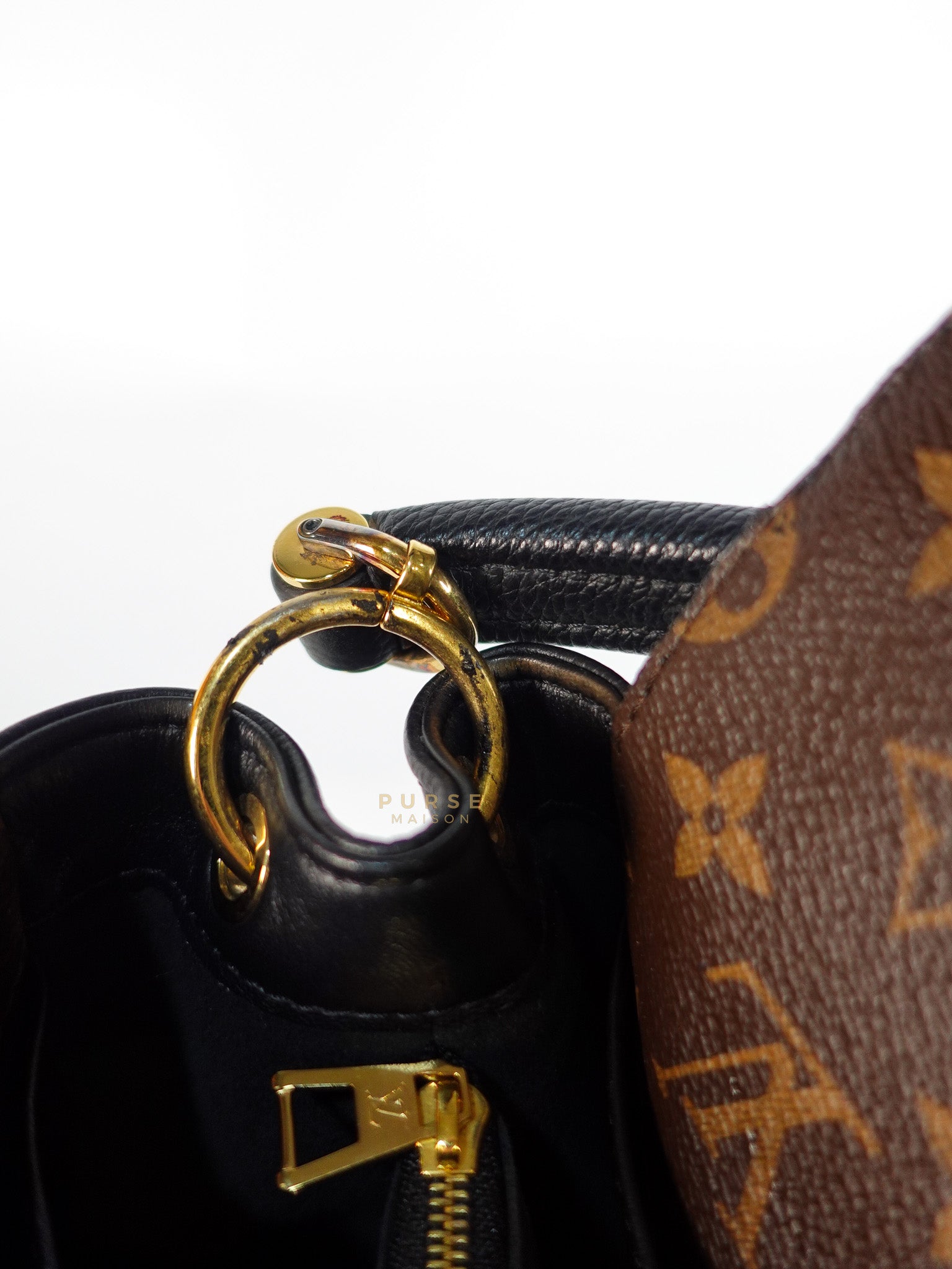 Double V Satchel Medium in Dark Navy Blue Monogram and Black Canvas (Date code: TR3108) | Purse Maison Luxury Bags Shop