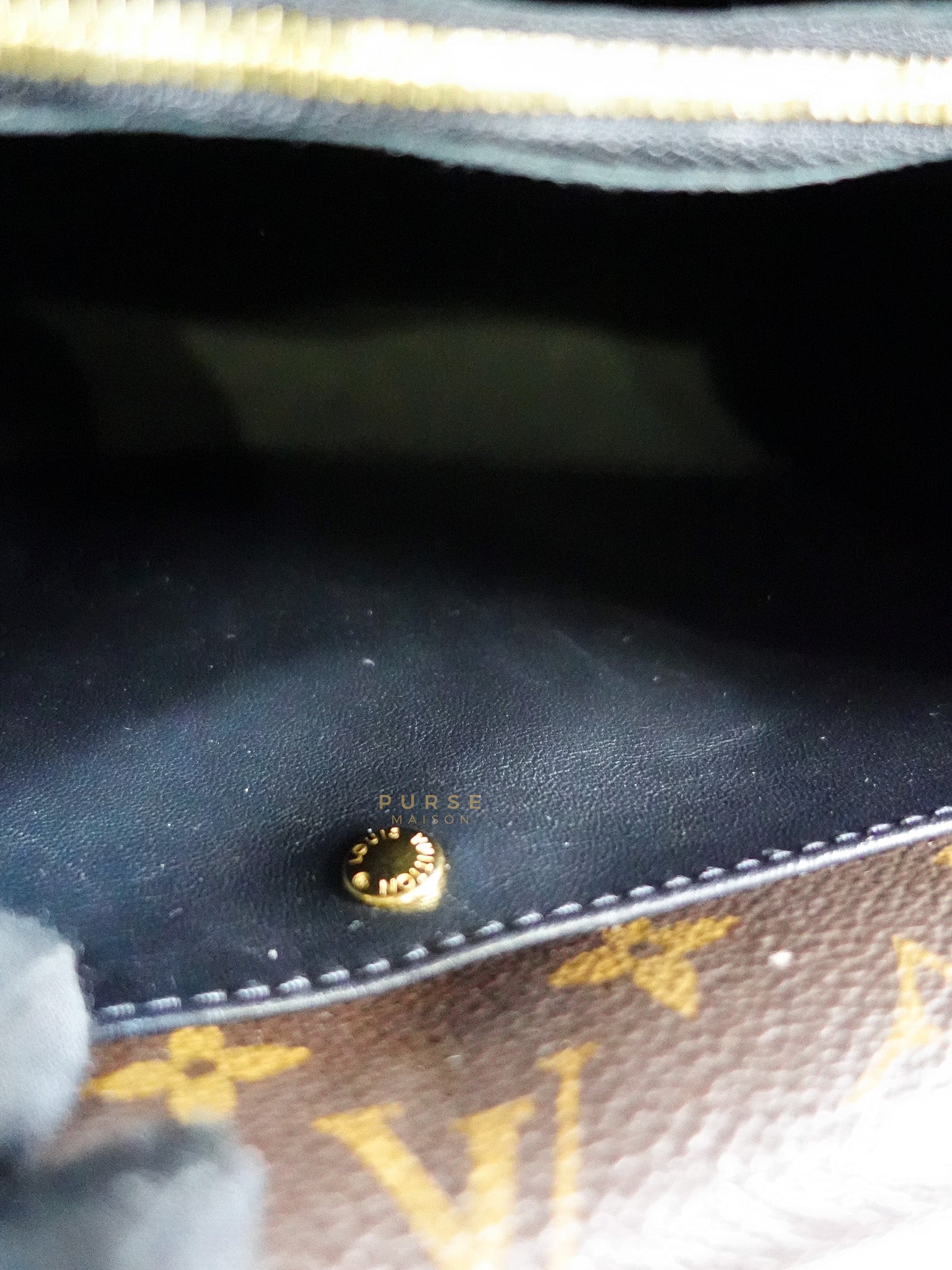 Double V Satchel Medium in Dark Navy Blue Monogram and Black Canvas (Date code: TR3108) | Purse Maison Luxury Bags Shop