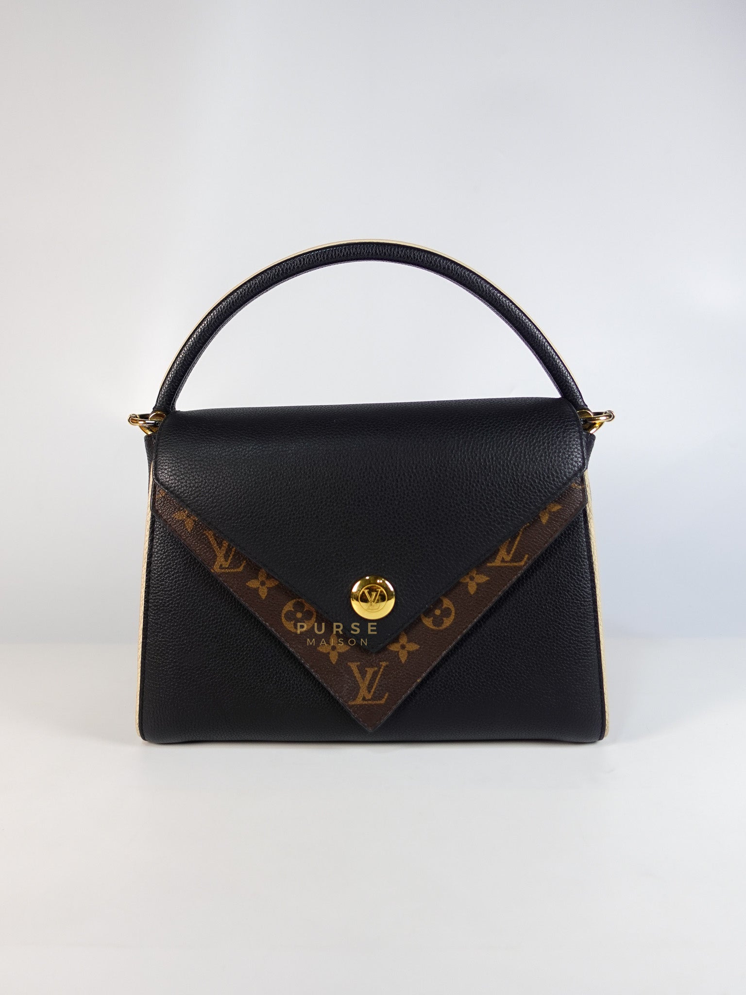 Double V Satchel Medium in Dark Navy Blue Monogram and Black Canvas (Date code: TR3108) | Purse Maison Luxury Bags Shop