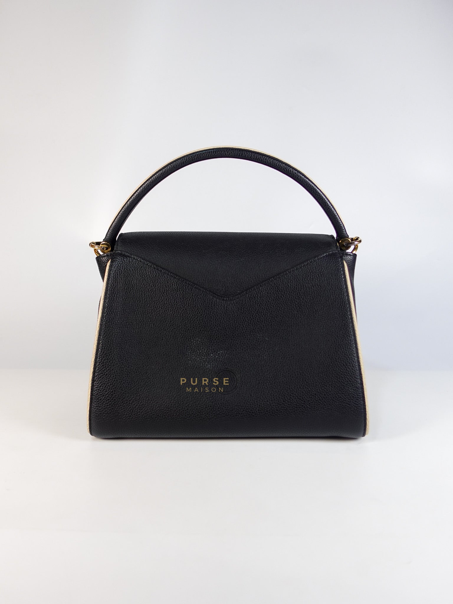 Double V Satchel Medium in Dark Navy Blue Monogram and Black Canvas (Date code: TR3108) | Purse Maison Luxury Bags Shop