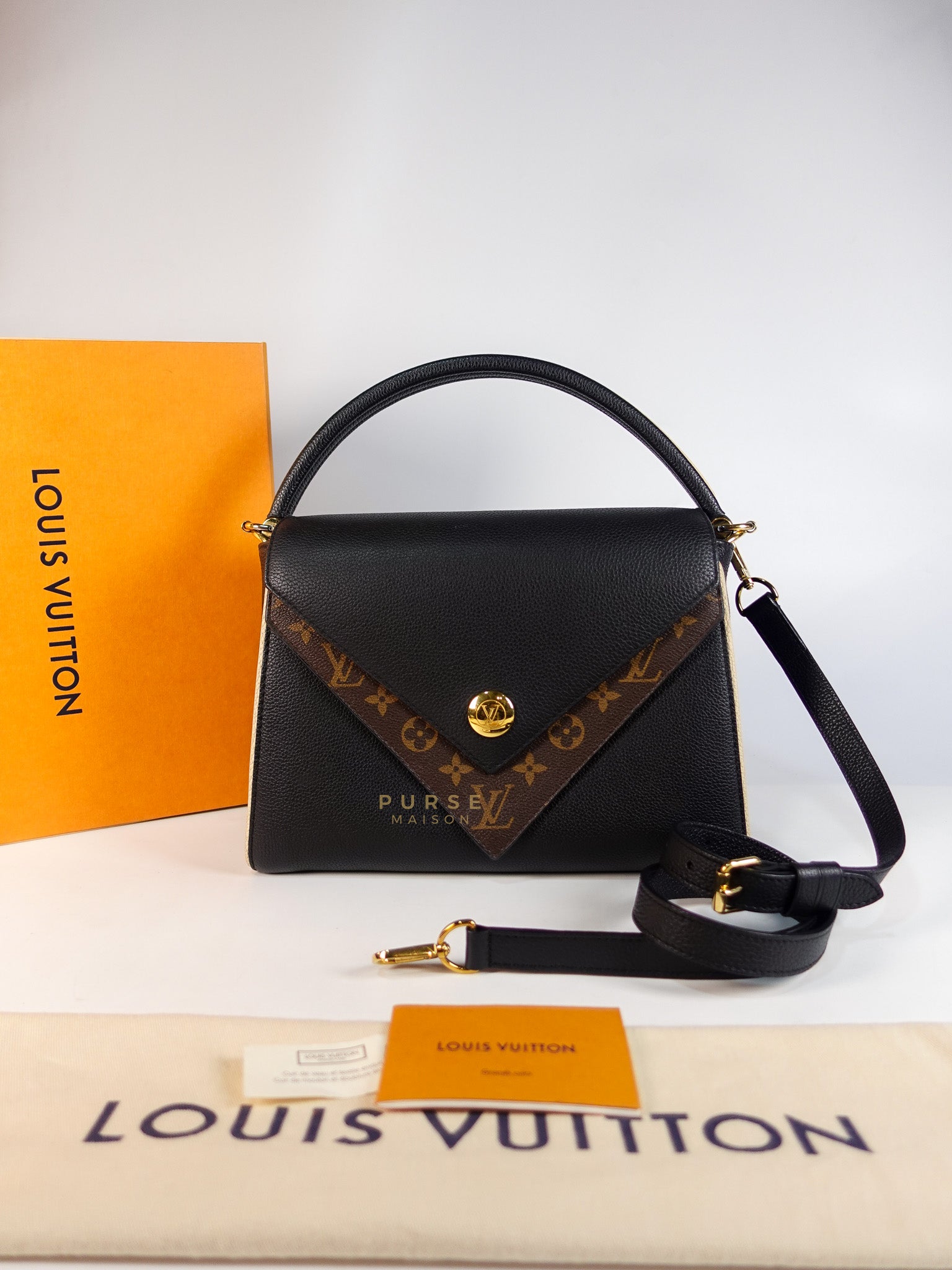 Double V Satchel Medium in Dark Navy Blue Monogram and Black Canvas (Date code: TR3108) | Purse Maison Luxury Bags Shop