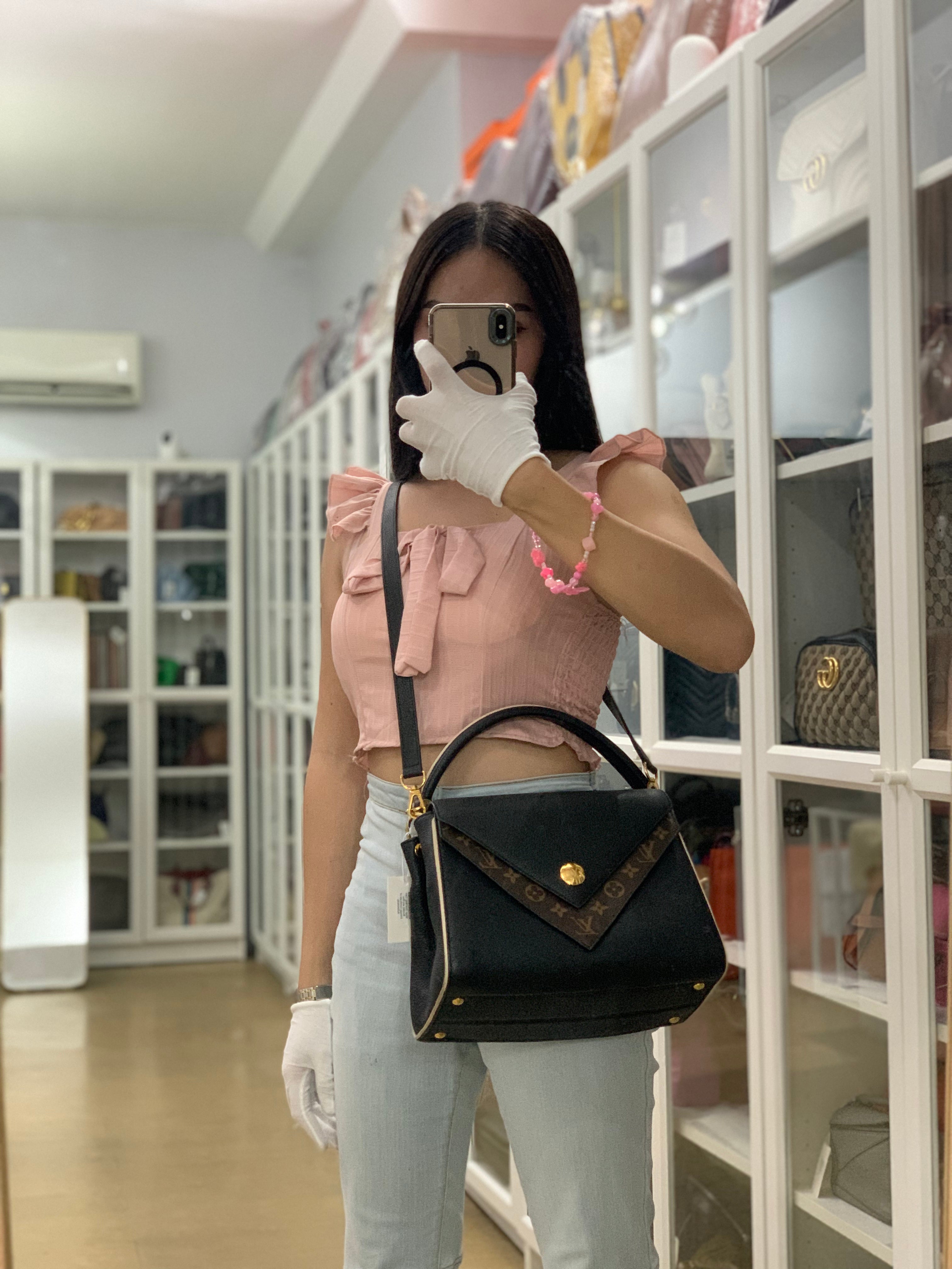 Double V Satchel Medium in Dark Navy Blue Monogram and Black Canvas (Date code: TR3108) | Purse Maison Luxury Bags Shop