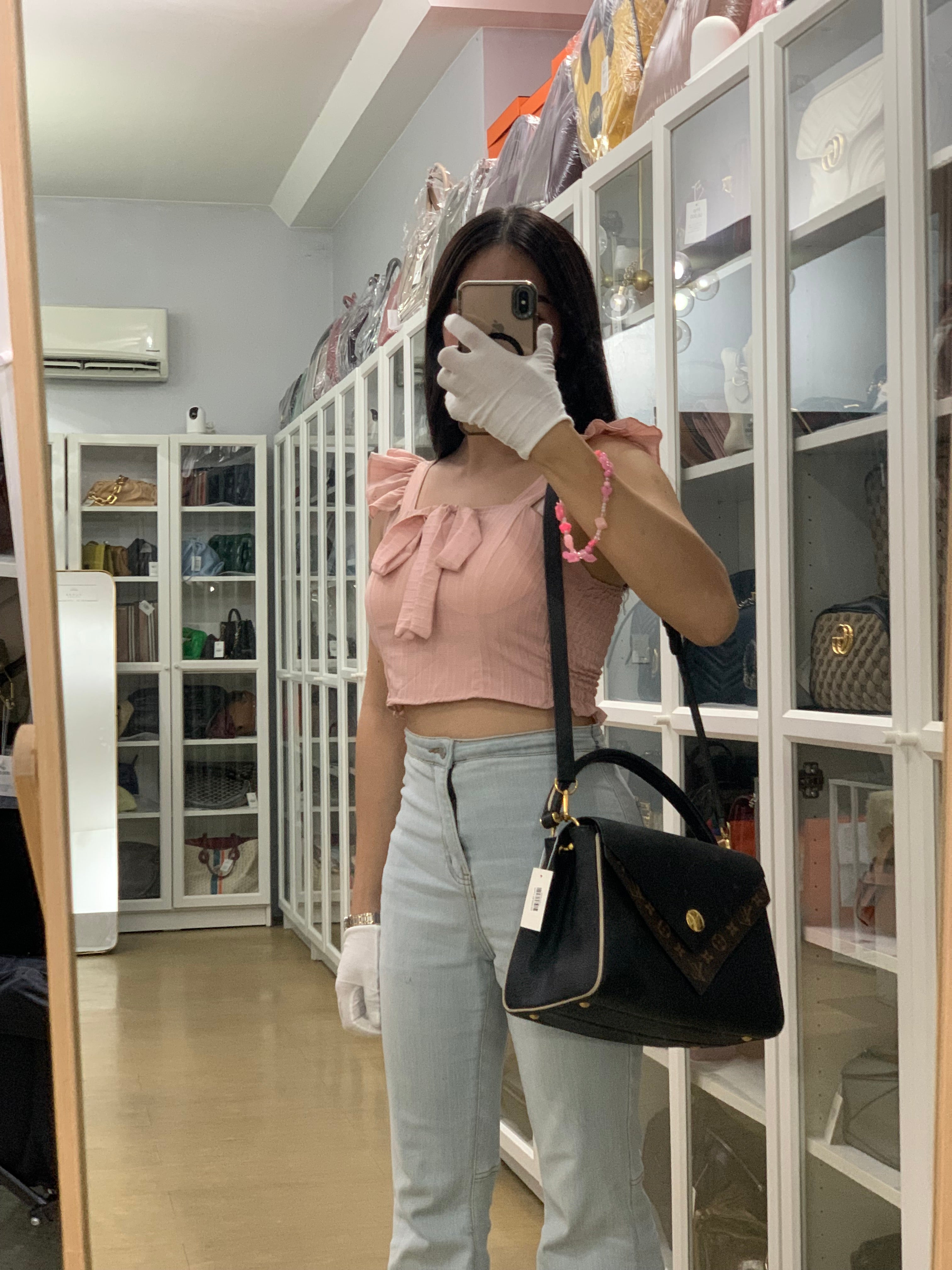 Double V Satchel Medium in Dark Navy Blue Monogram and Black Canvas (Date code: TR3108) | Purse Maison Luxury Bags Shop