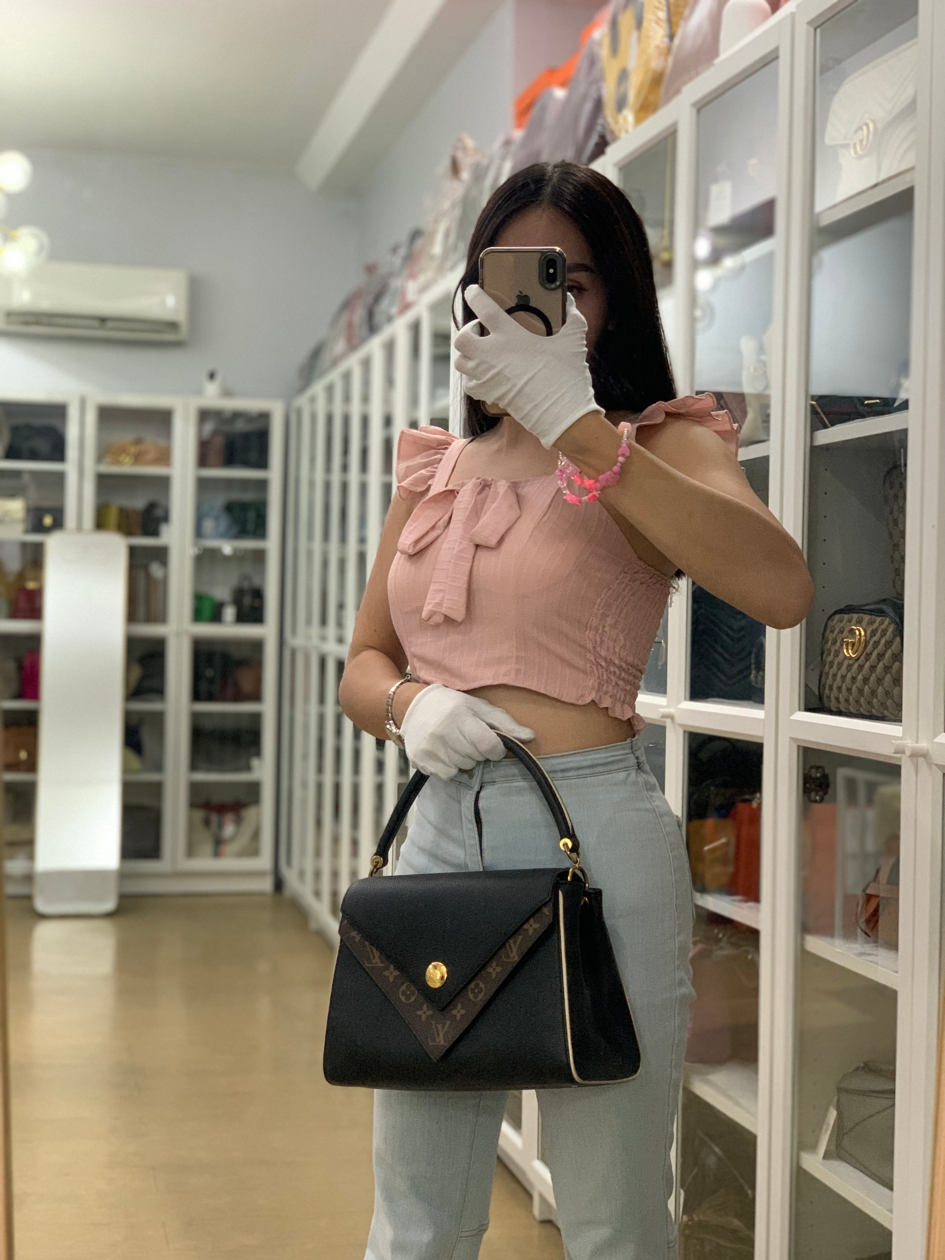 Double V Satchel Medium in Dark Navy Blue Monogram and Black Canvas (Date code: TR3108) | Purse Maison Luxury Bags Shop